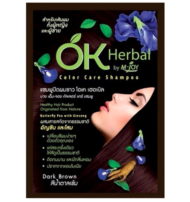 Безсульфатный оттеночный шампунь темно коричневый цвет OK Herbal 30 мл