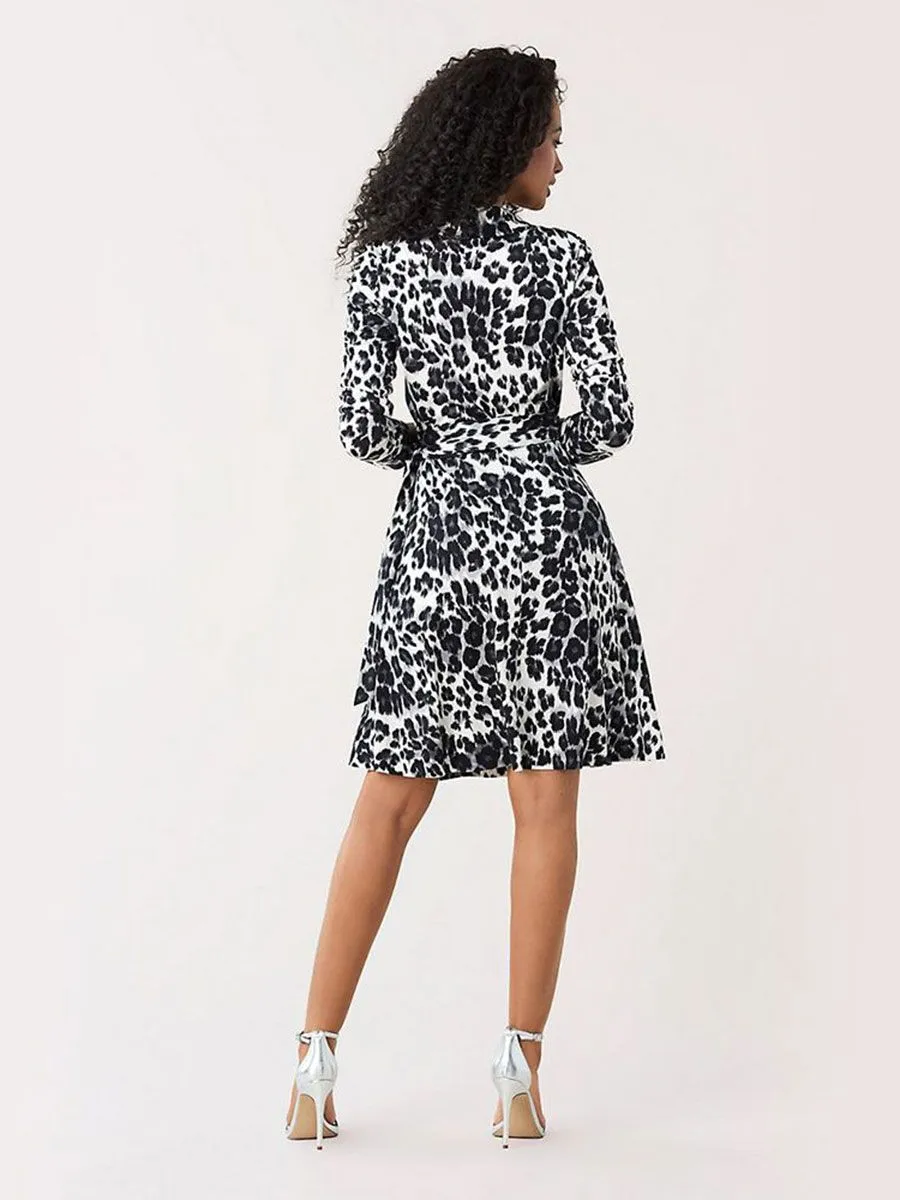 DIANE VON FURSTENBERG Women'S Dress DVF SOLEDAD Heritage Snow Cheetah Grey