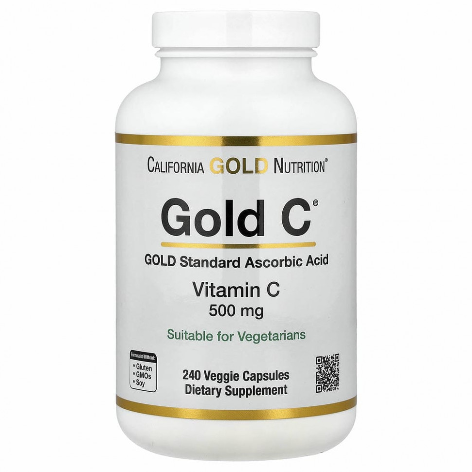California Gold Nutrition, Gold C, витамин C, 500 мг, 240 вегетарианских капсул