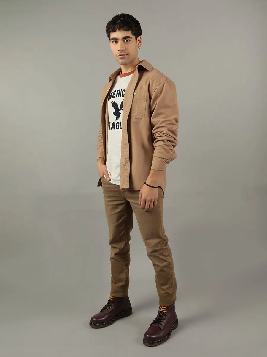 AMERICAN EAGLE MEN OVERSIZED CSC PC DYE OXFORD SHIRT 273 VINTAGE KHAKI