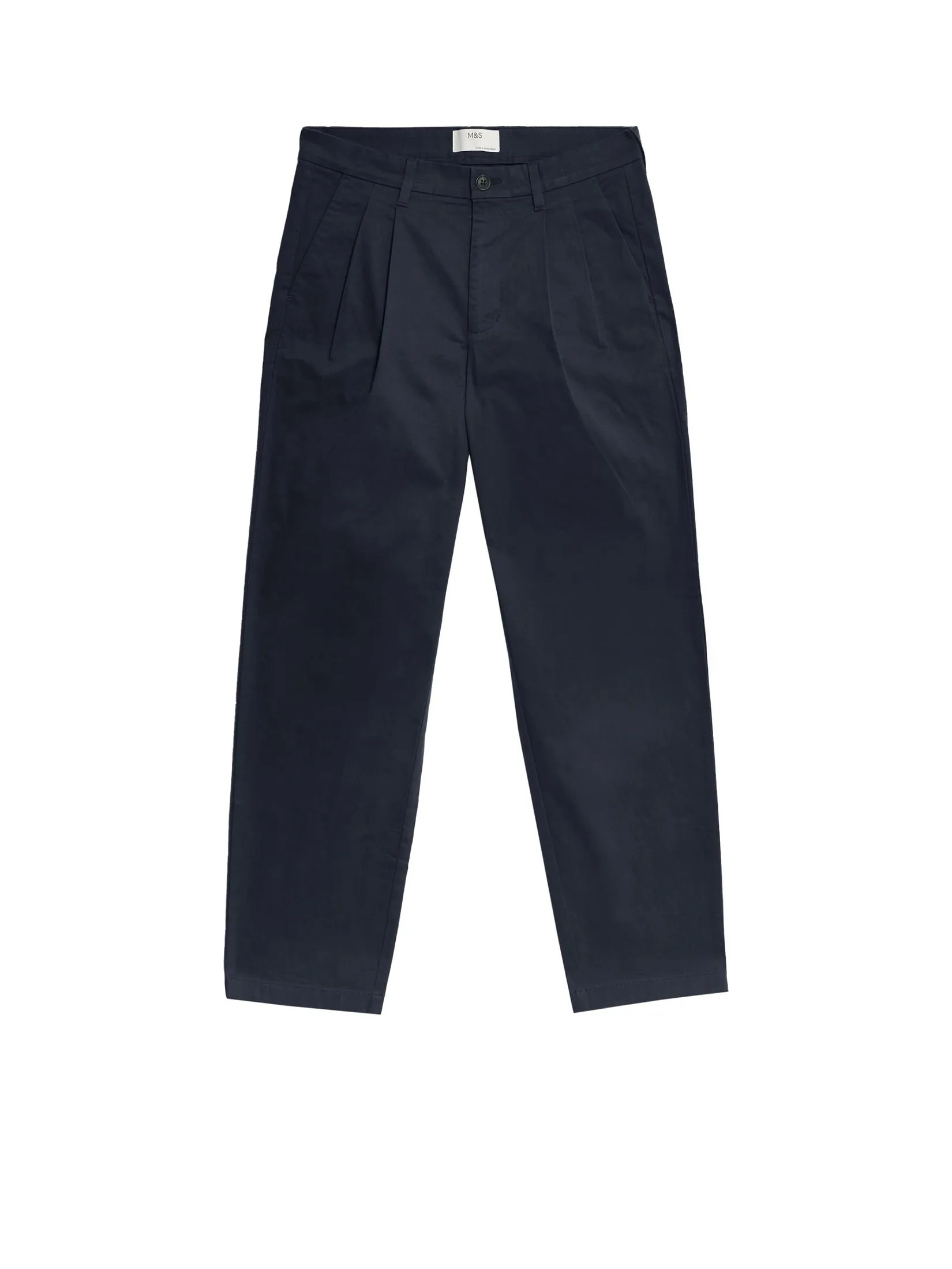 MARKS & SPENCER Men Chino Pants Tapered Fit Twin Pleat Stretch