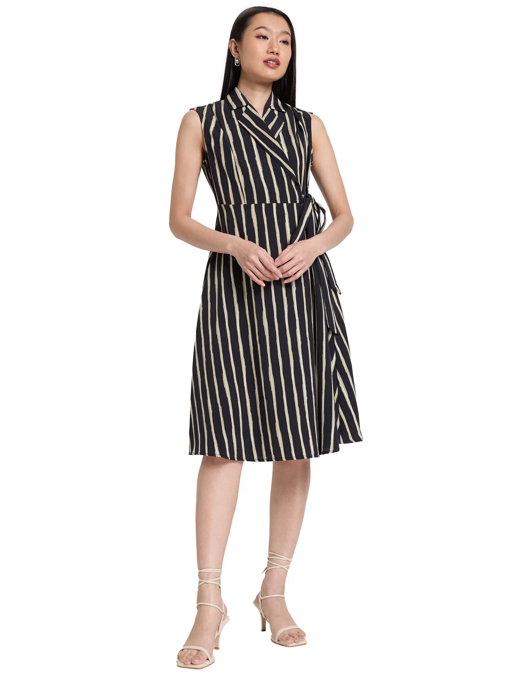 NEXT PHASE Women Dress Tie Belt Vertical Stripe