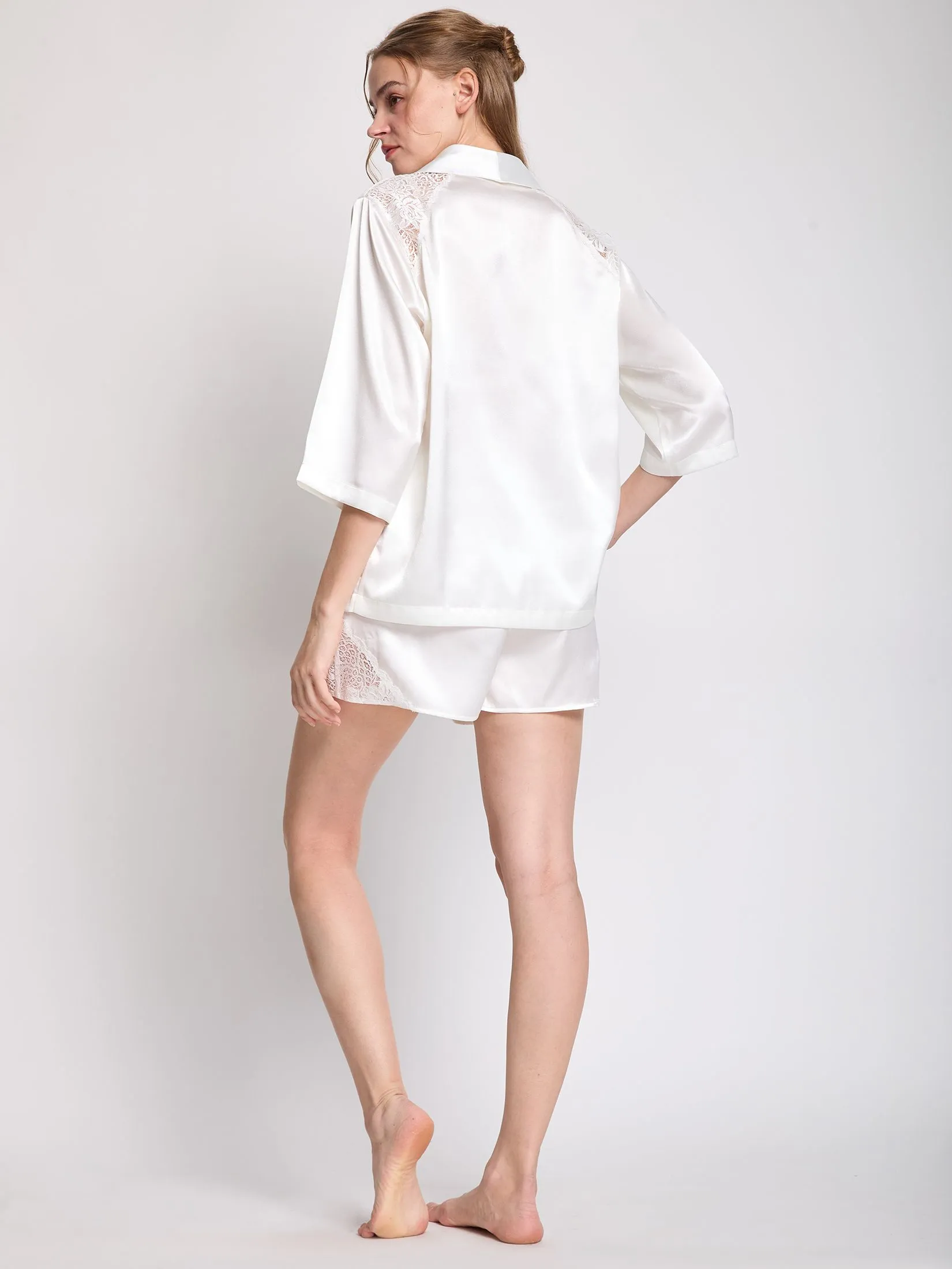 MARIA VICTORIA Women Pyjamas Shirt Cropped Sleeves + Shorts Off White