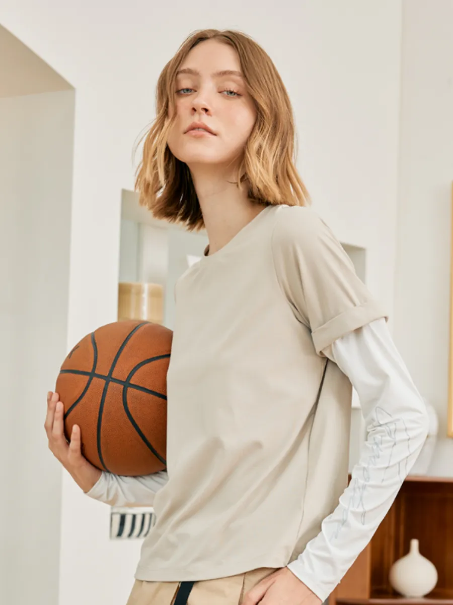 GIORDANO Women's Anti-UV Cool Touch Tee (G-Motion) Rice coffee Khaki