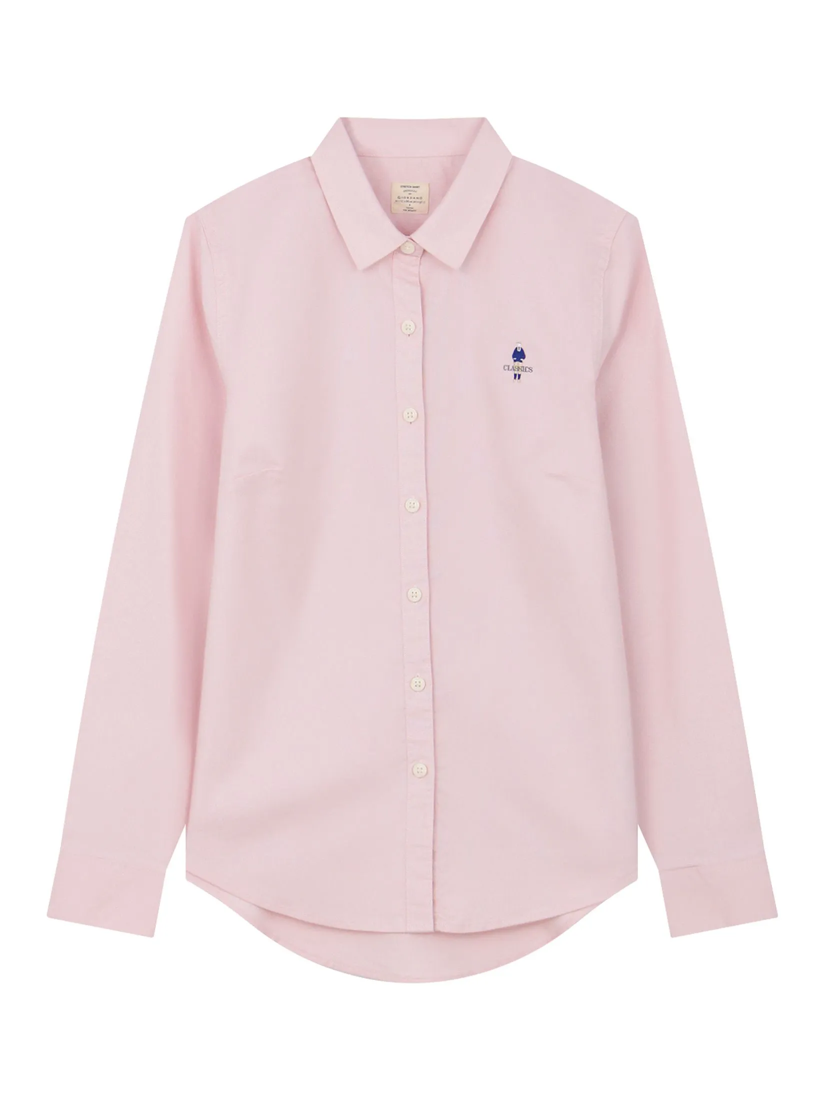 GIORDANO Women's Slim Embroidery Oxford Shirts (Classic Man) Pinkesque