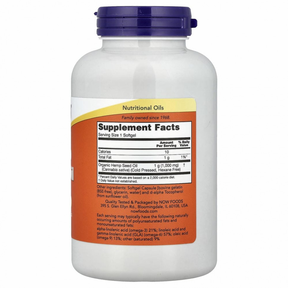 NOW Foods, Масло семян конопли, 1000 мг, 120 мягких таблеток
