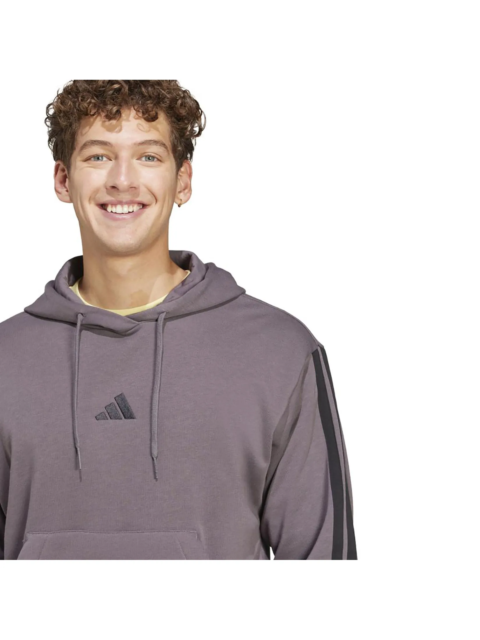 ADIDAS Men Hoodie Essentials 3-Stripes French Terry Grey Strata / Black