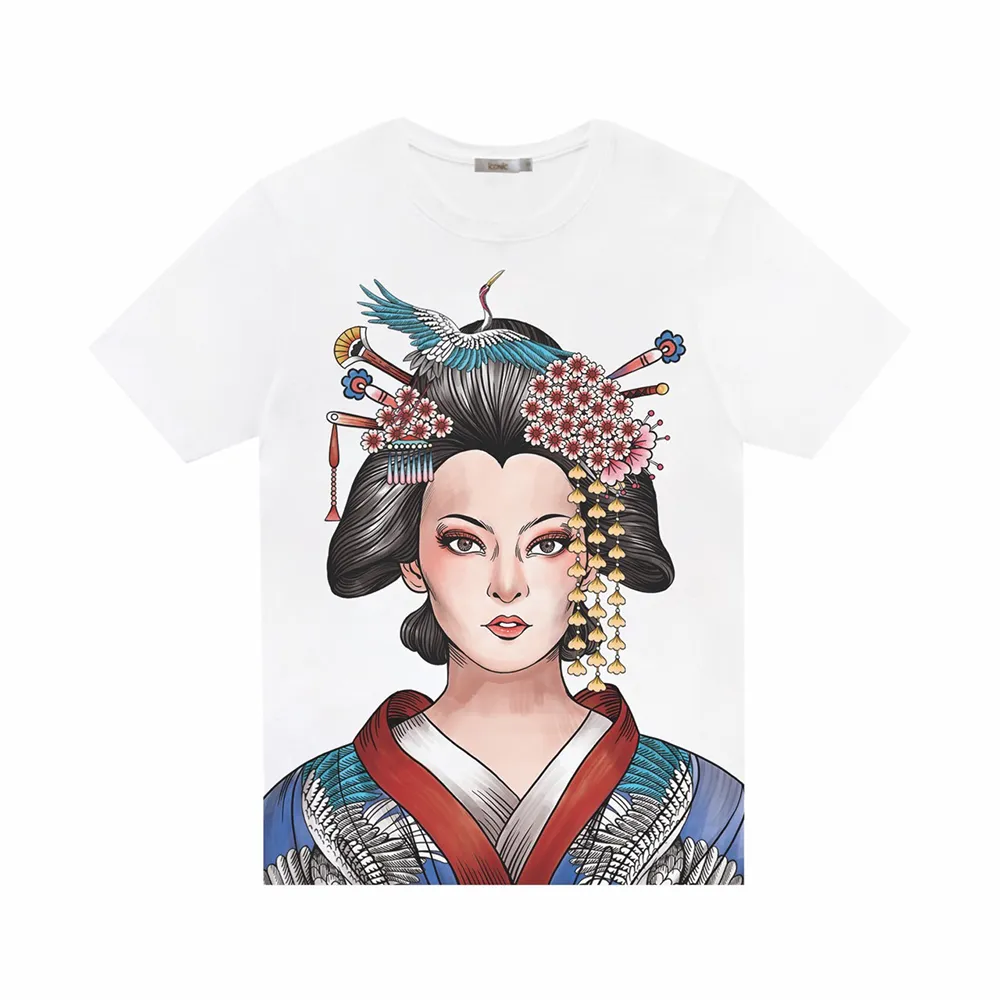 ICONIC White BLUE GEISHA FACE T-SHIRT Model Blue5346