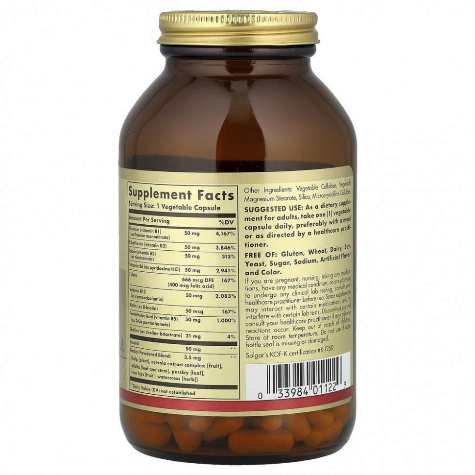 Solgar, Комплекс витаминов В '50', 250 растительных капсул