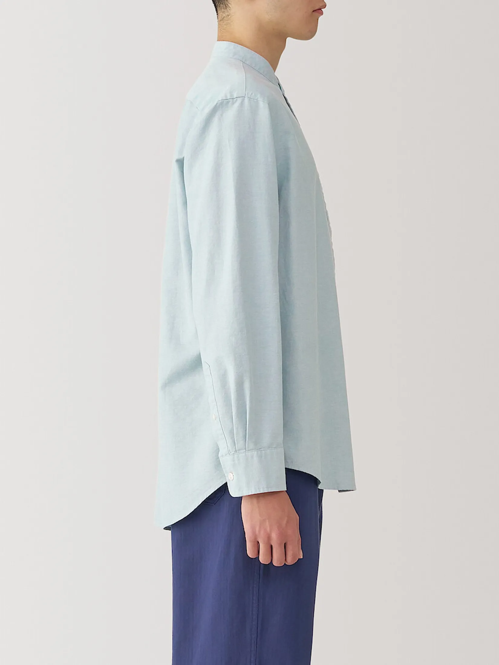 MUJI Men Shirt Long Sleeves Stand Collar Oxford