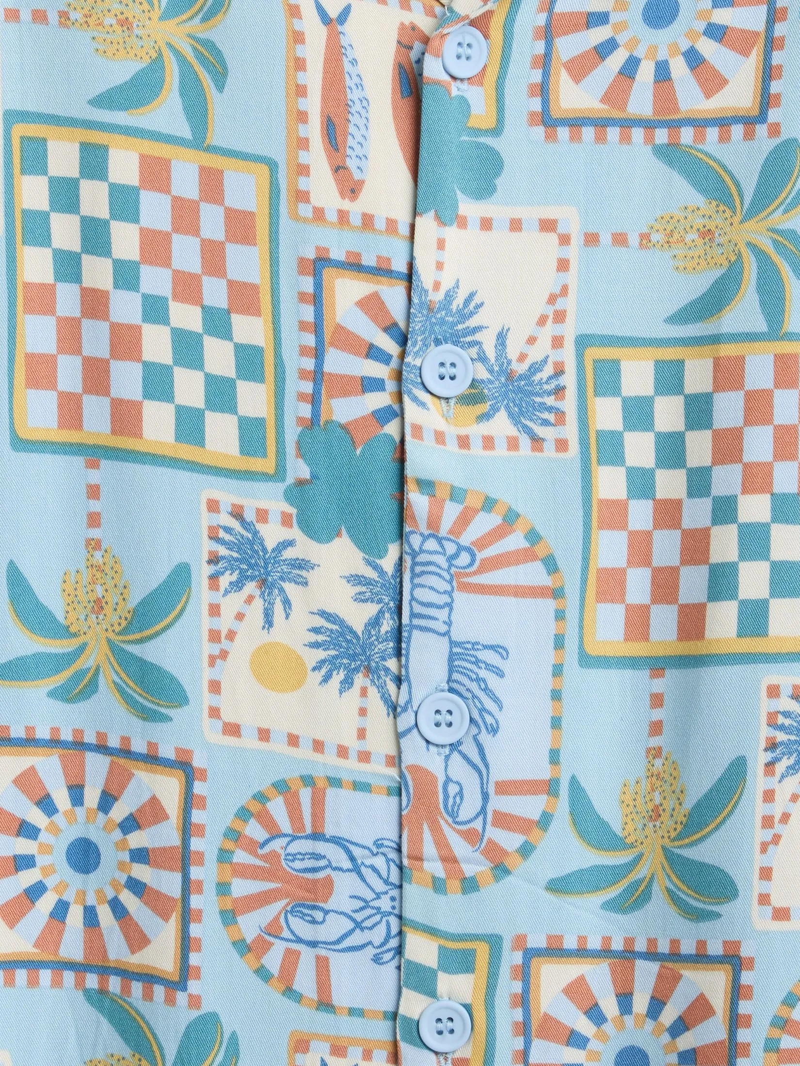 DEFRY 01 Men Shirt Short Sleeves Hawaiian Style Blue