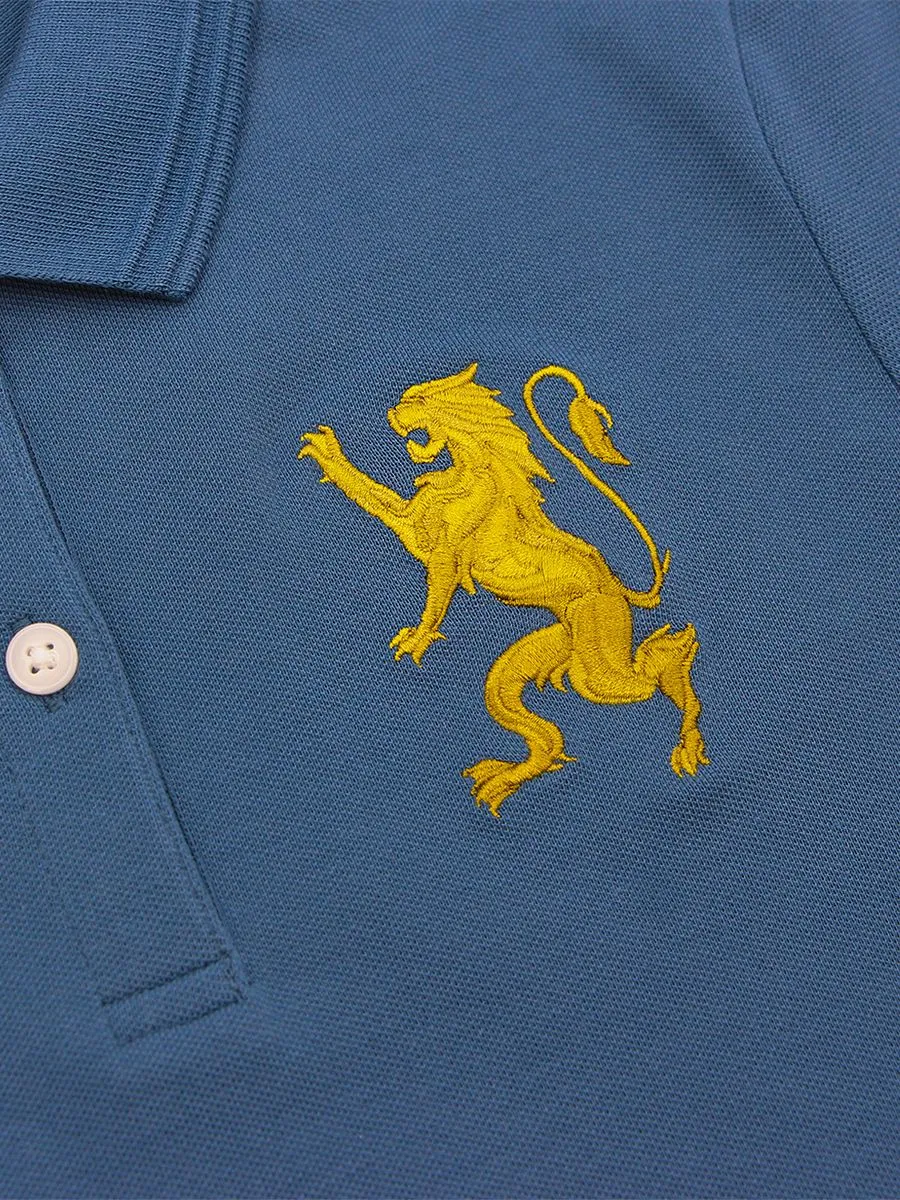 GIORDANO Women's Slim Pique Embroidery Bold Polo (3D Lion) Mallard Blue