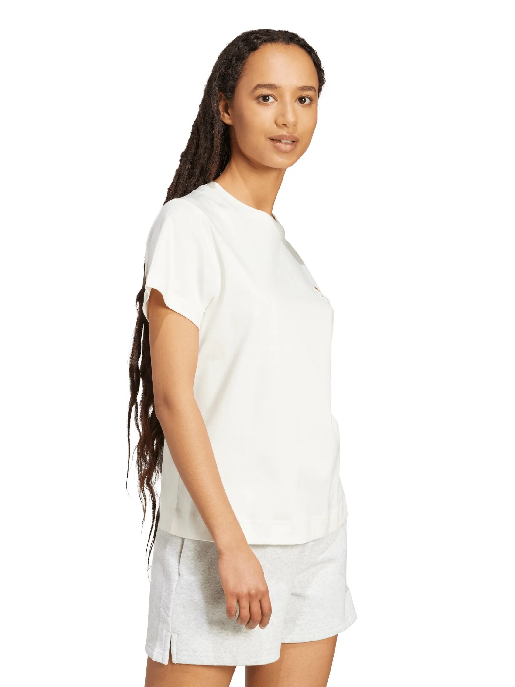 ADIDAS Women T-Shirt Cat Patch Graphic JV8515 White / Off White