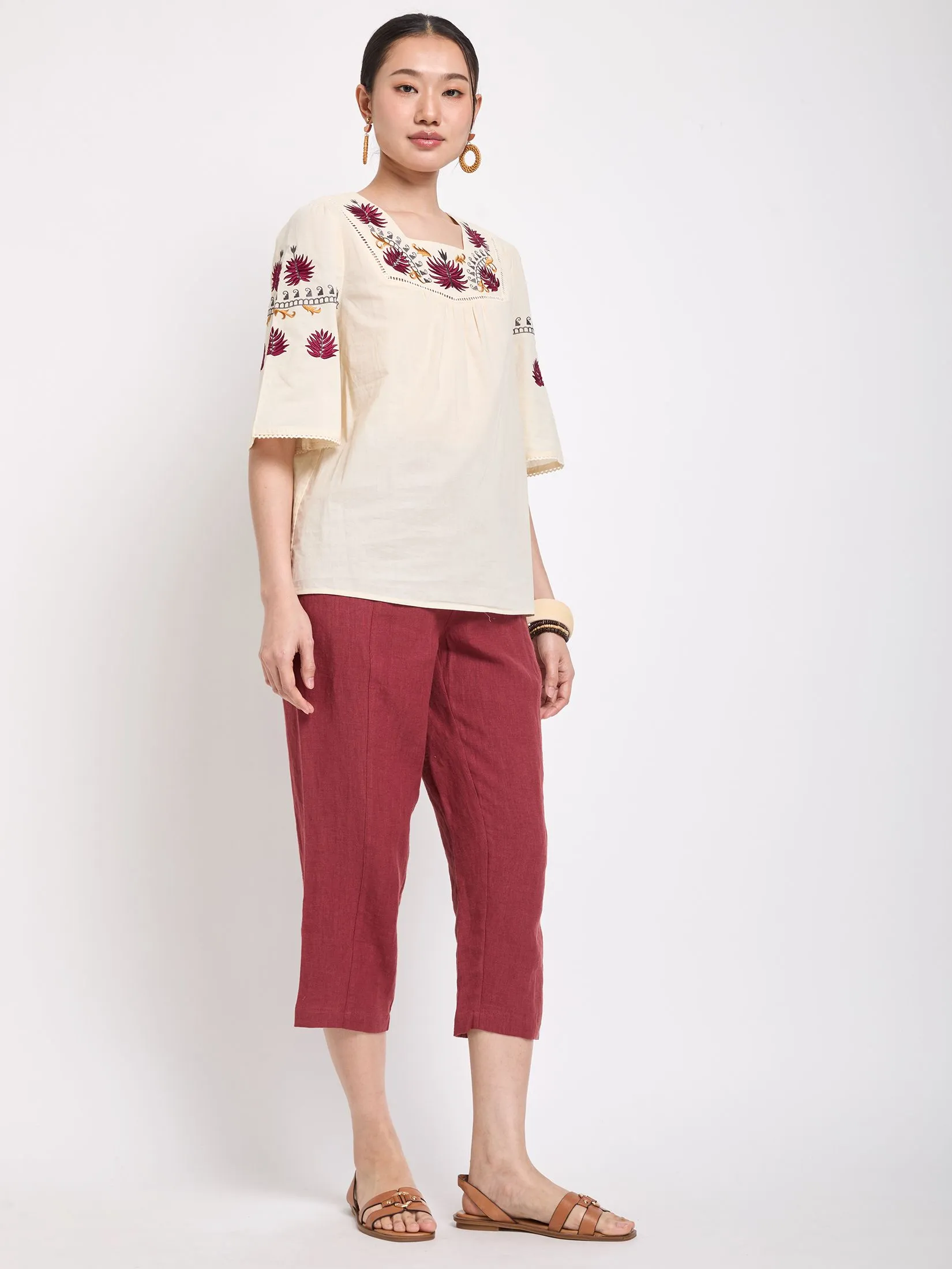 JOURNAL Women Blouse 3/4 Sleeves Square Neckline Floral