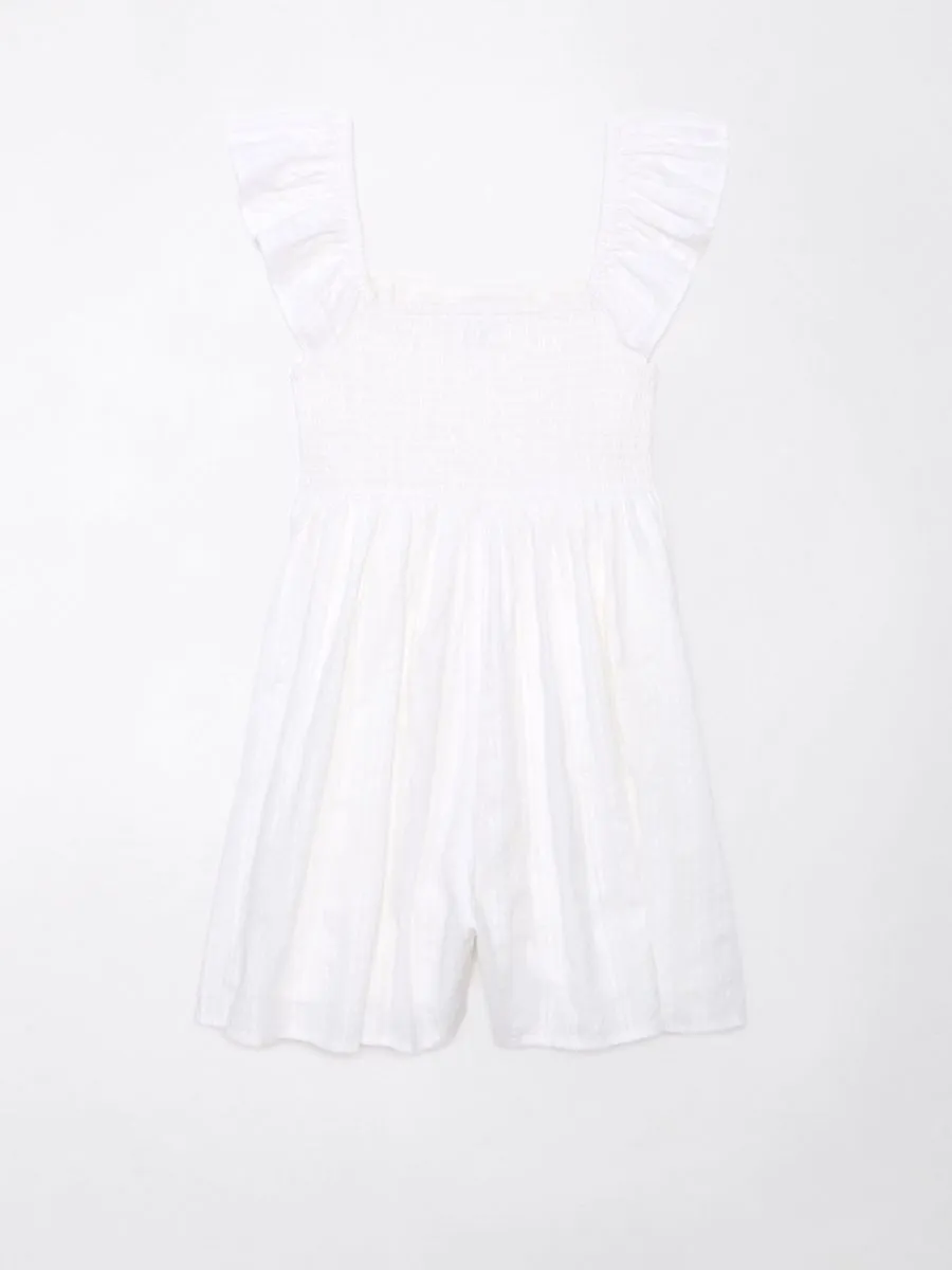 AMERICAN EAGLE WOMEN 7583 FLUTTER SLV BABYDOLL ROMPER 100 WHITE