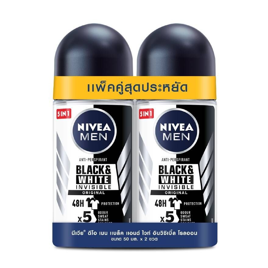 Nivea Men Roll On Black  White 50 Ml.Twin Pack ผู้ชาย โรลออนลดเหงื่อ ระงับกลิ่นกาย