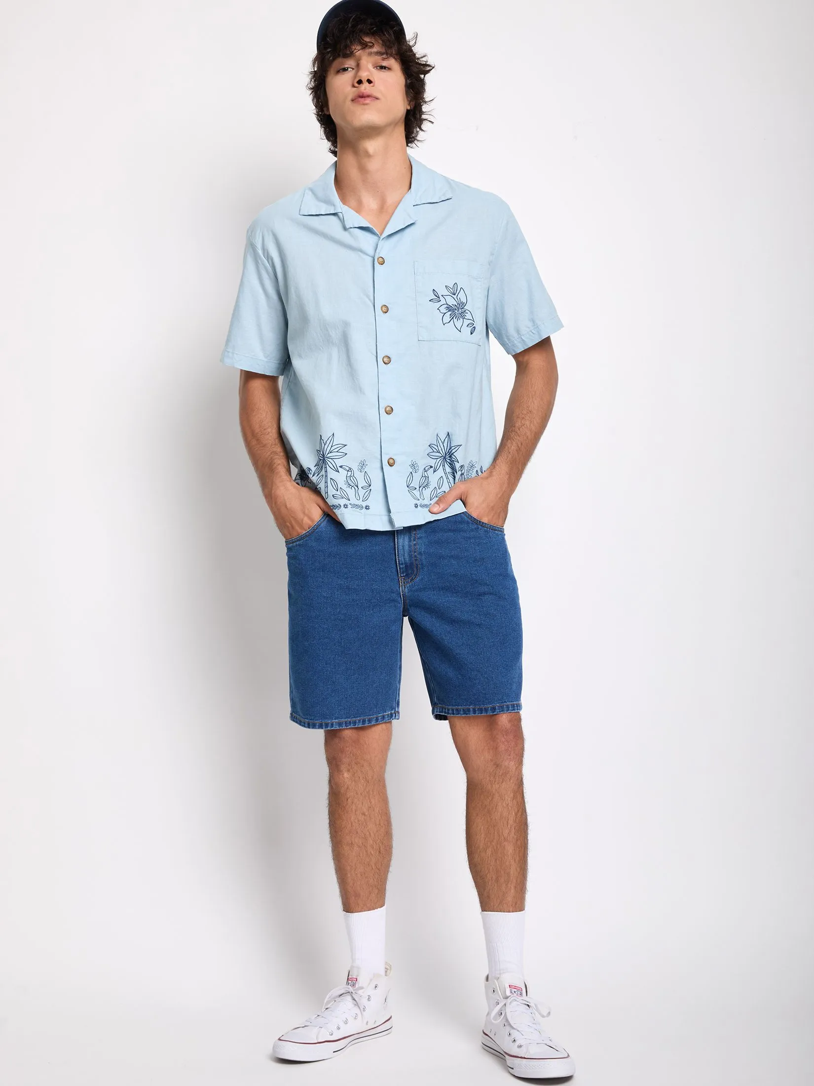 DEFRY 01 Men Shirt Short Sleeves Botton-Down Front Chest Pocket
