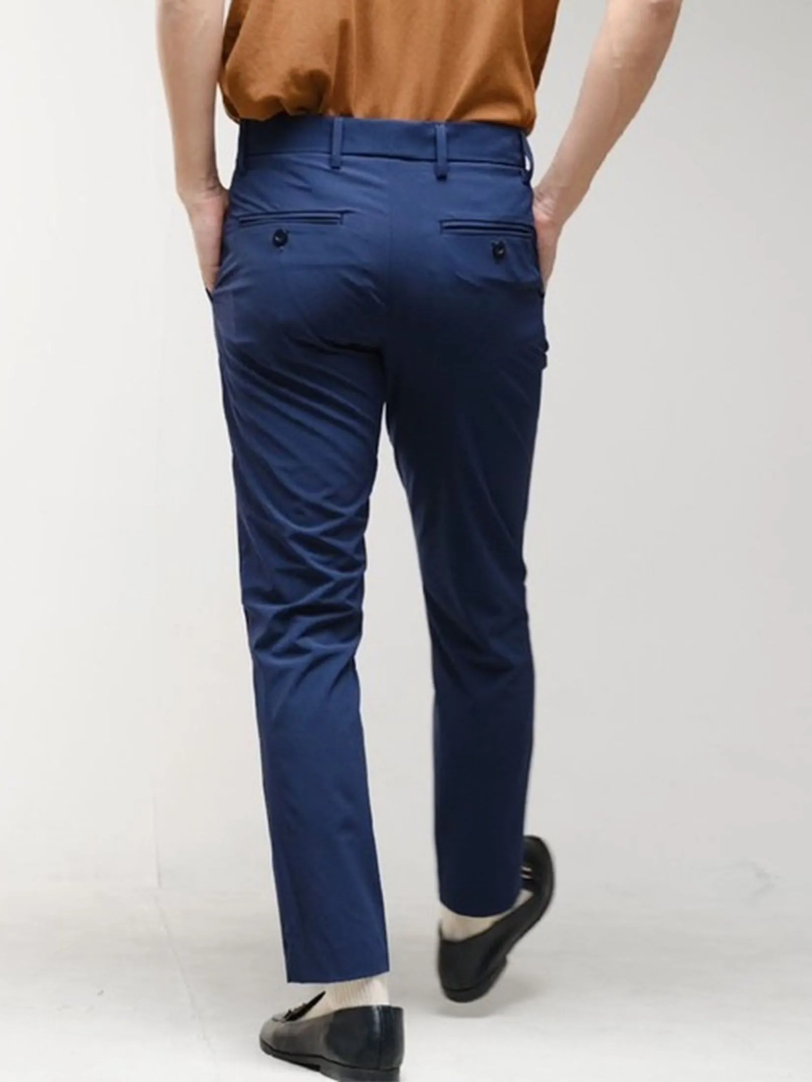 ERA-WON Men's trousers slim straight fit cropped length navy blue