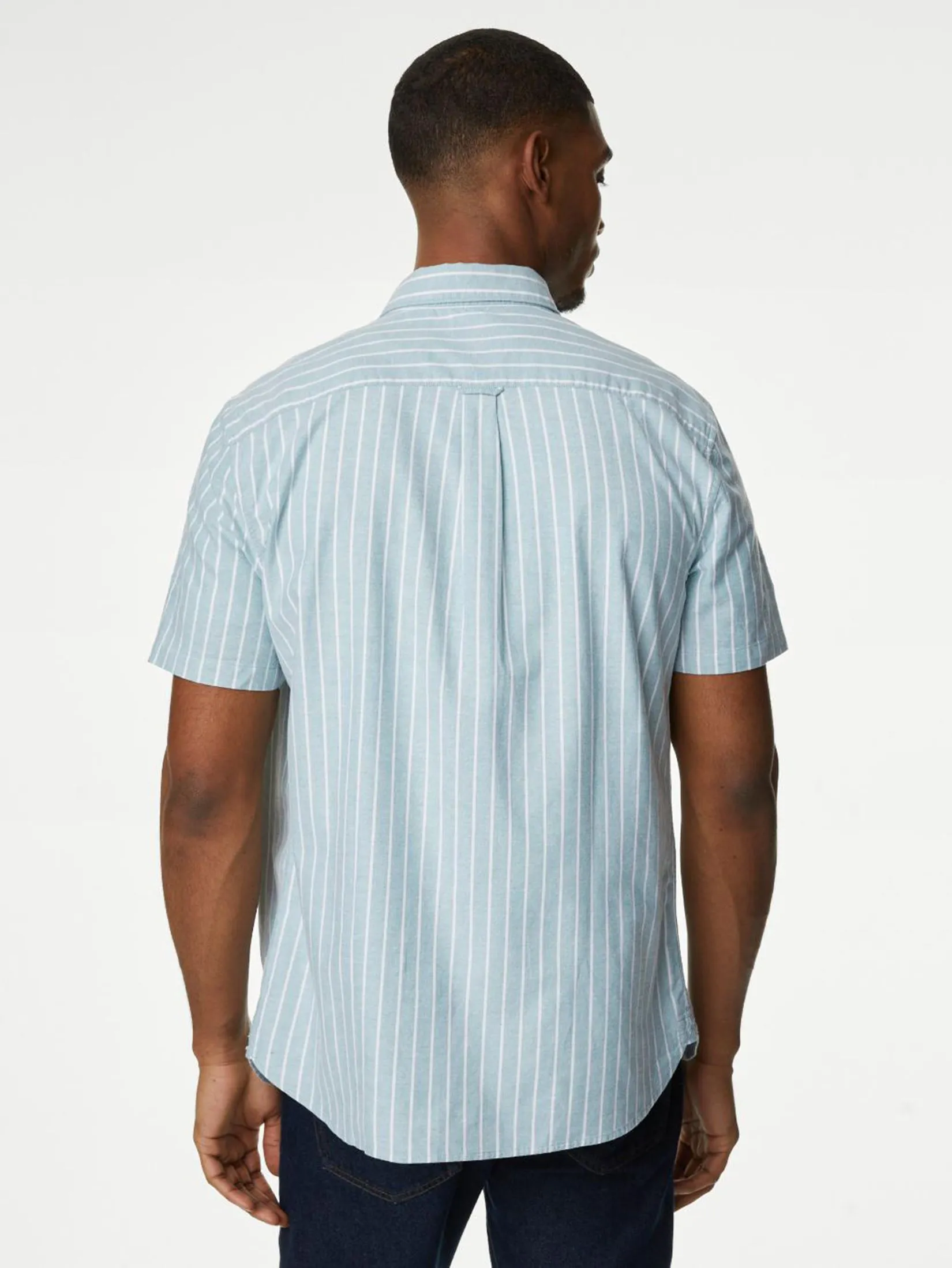 MARKS & SPENCER Men Shirt Pure Cotton Striped Oxford J4_Green Mix