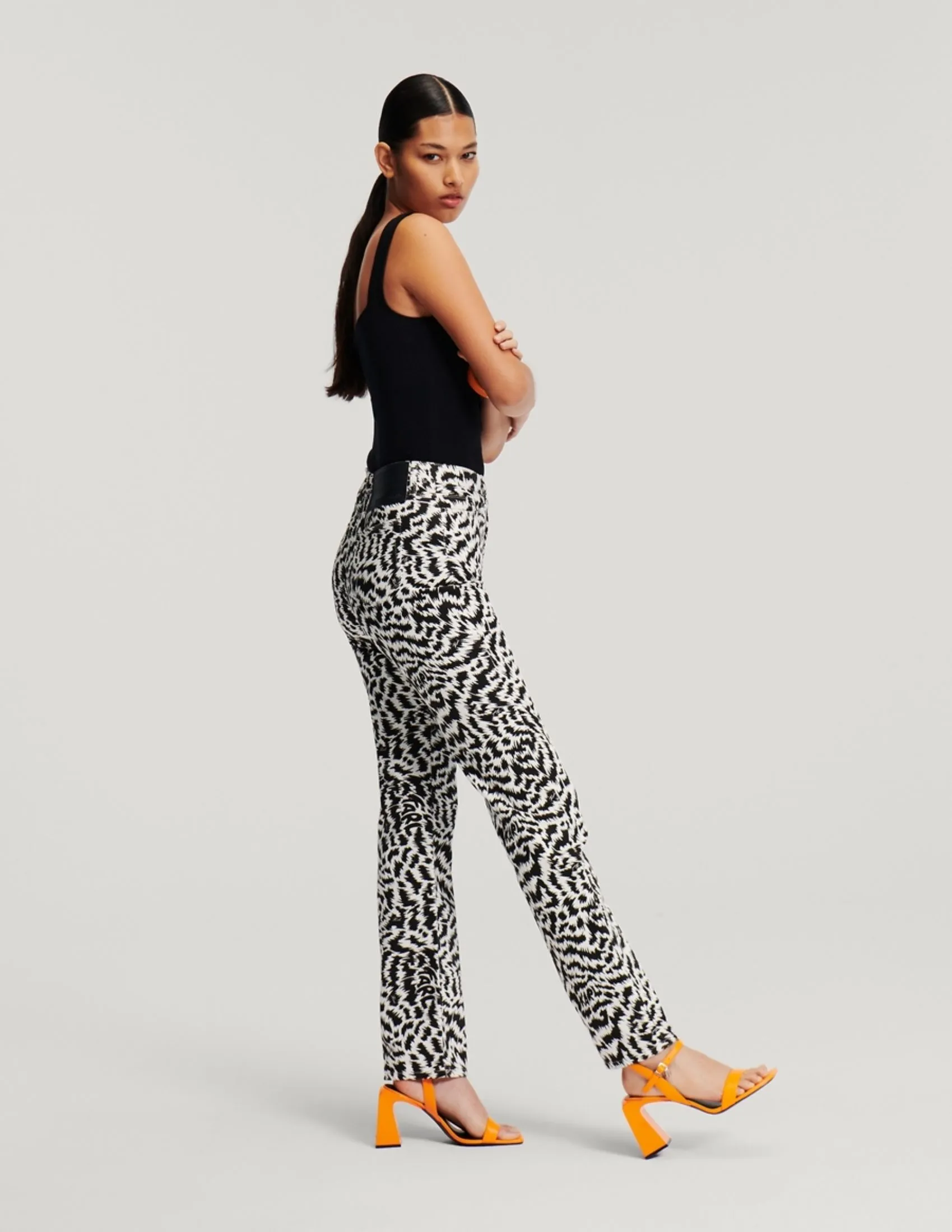 KARL LAGERFELD RTW-2 BW AOP WOMEN DENIM PANTS ELEKTRIKA BLACK/WHITE