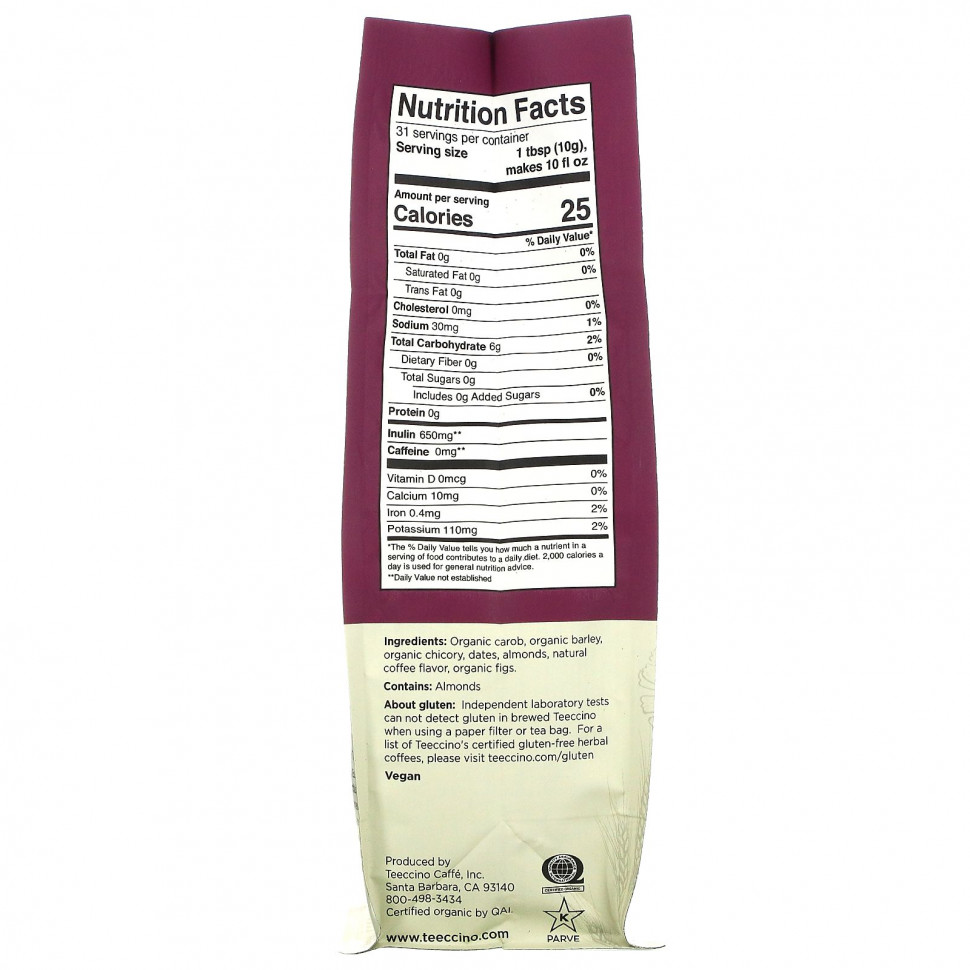 Teeccino, Травяной кофе из цикория Ява, средней обжарки, без кофеина, 11 унций (312 г)