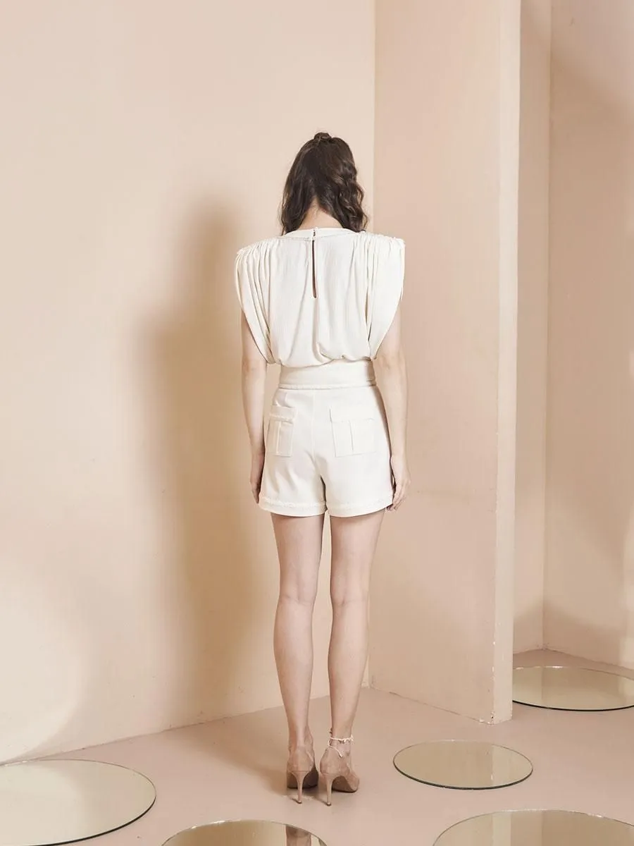 THEA BY THARA Trim-Detailed Shorts With Belt Off White
