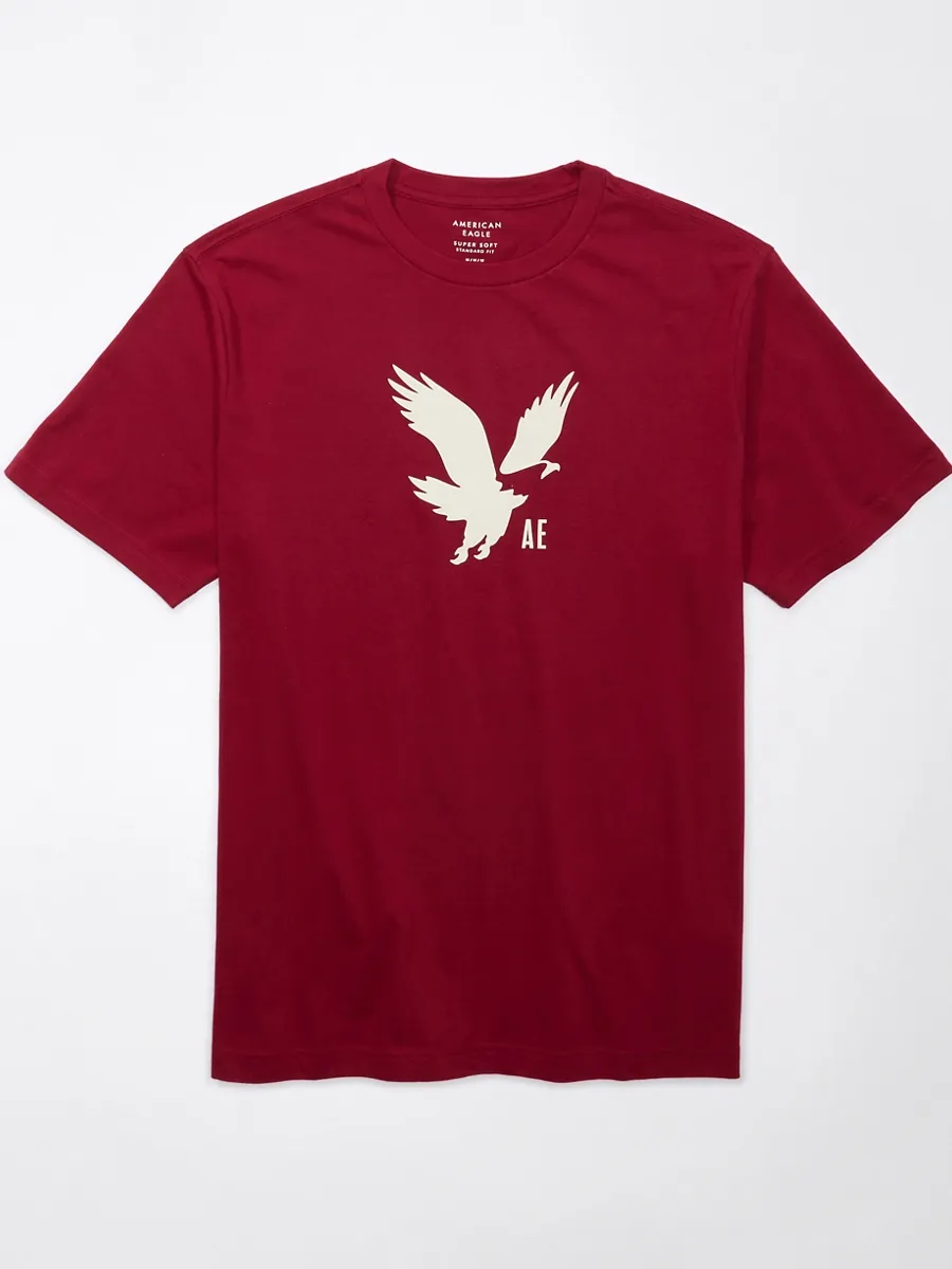 AMERICAN EAGLE MEN G SS CORE BRAND SET IN TEE- PC DYE + SERIOUSLY SOFT WASH 600 RED
