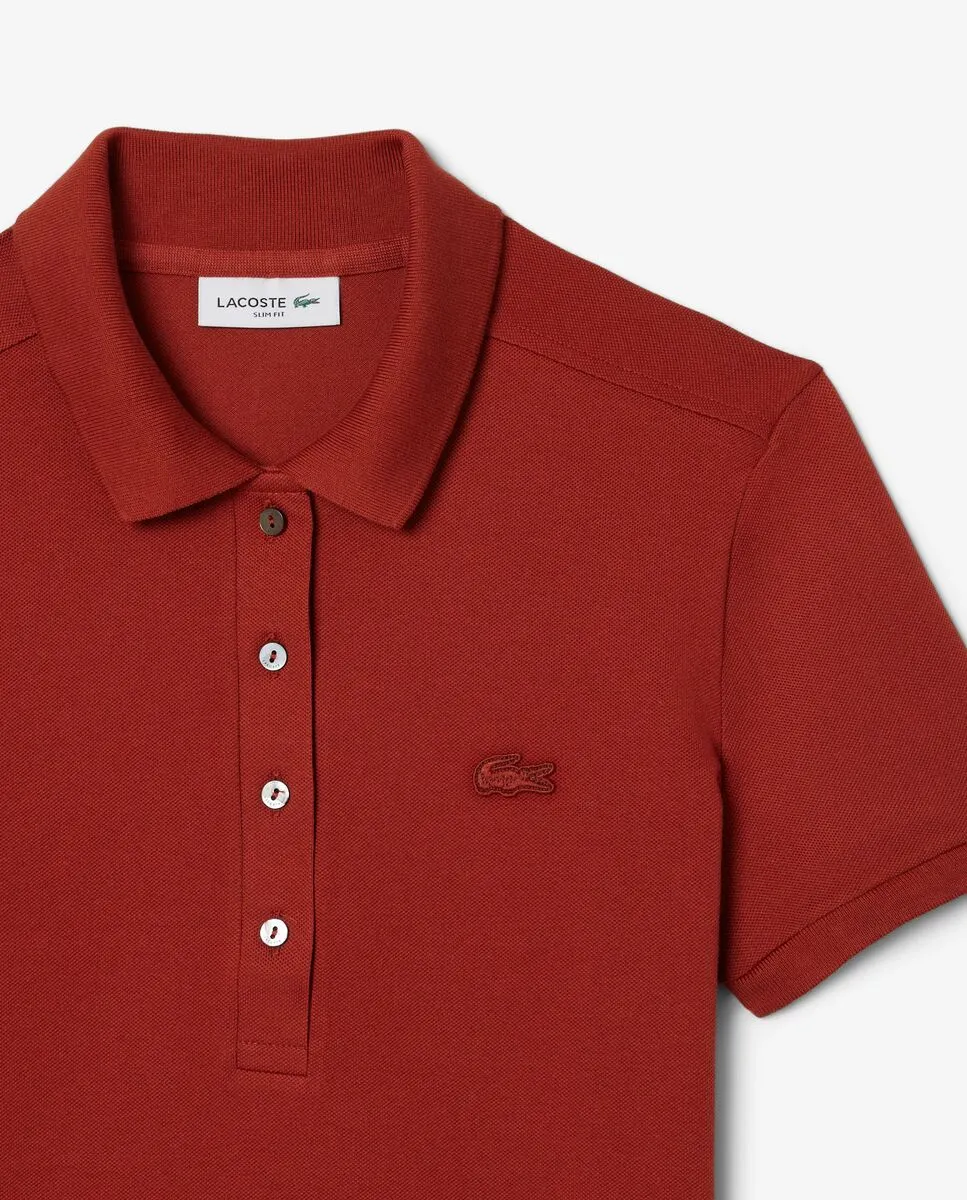 LACOSTE L.12.D Slim Fit Stretch Mini Piqu  Polo Shirt Brown