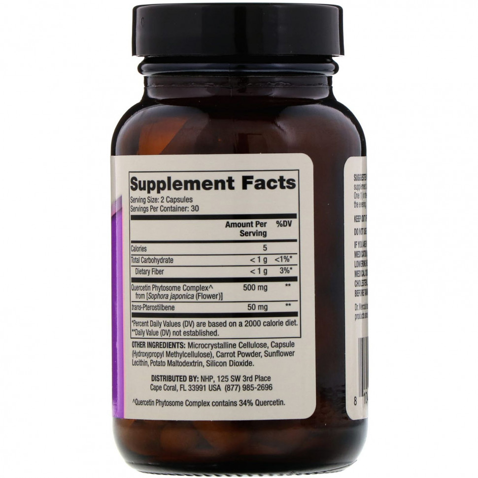 Dr. Mercola, Кверцетин и птеростильбен с усовершенствованной рецептурой, 60 капсул