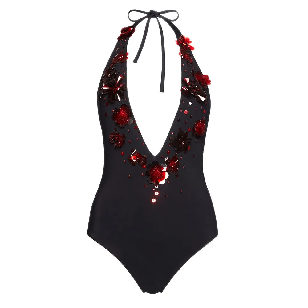 ANGELYS BALEK BLACK SEQUIN HALTER WOMEN SWIMSUIT