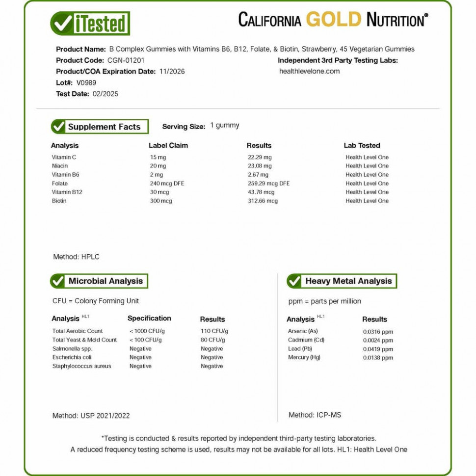 California Gold Nutrition, Жевательные таблетки с комплексом витаминов группы B, без желатина и глютена, натуральный клубничный вкус, 45 жевательных таблеток