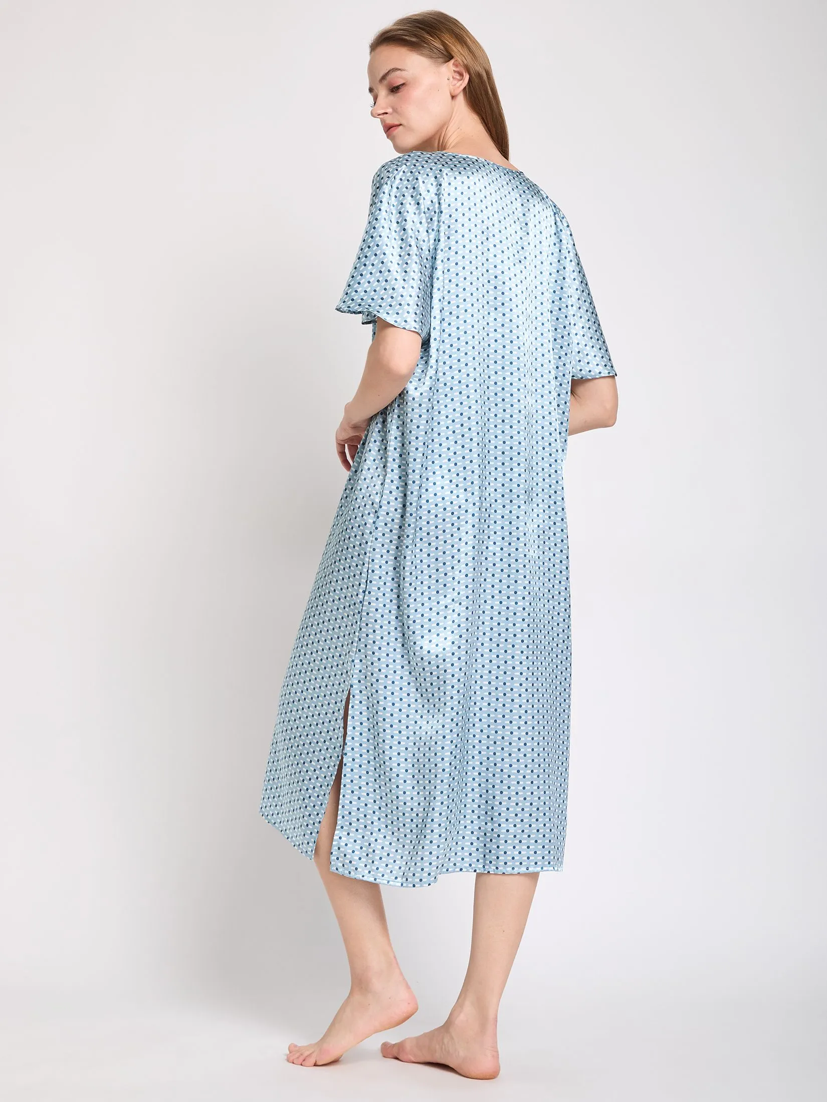 ELIZABETH Women Night Dress Short Sleeves Light Blue