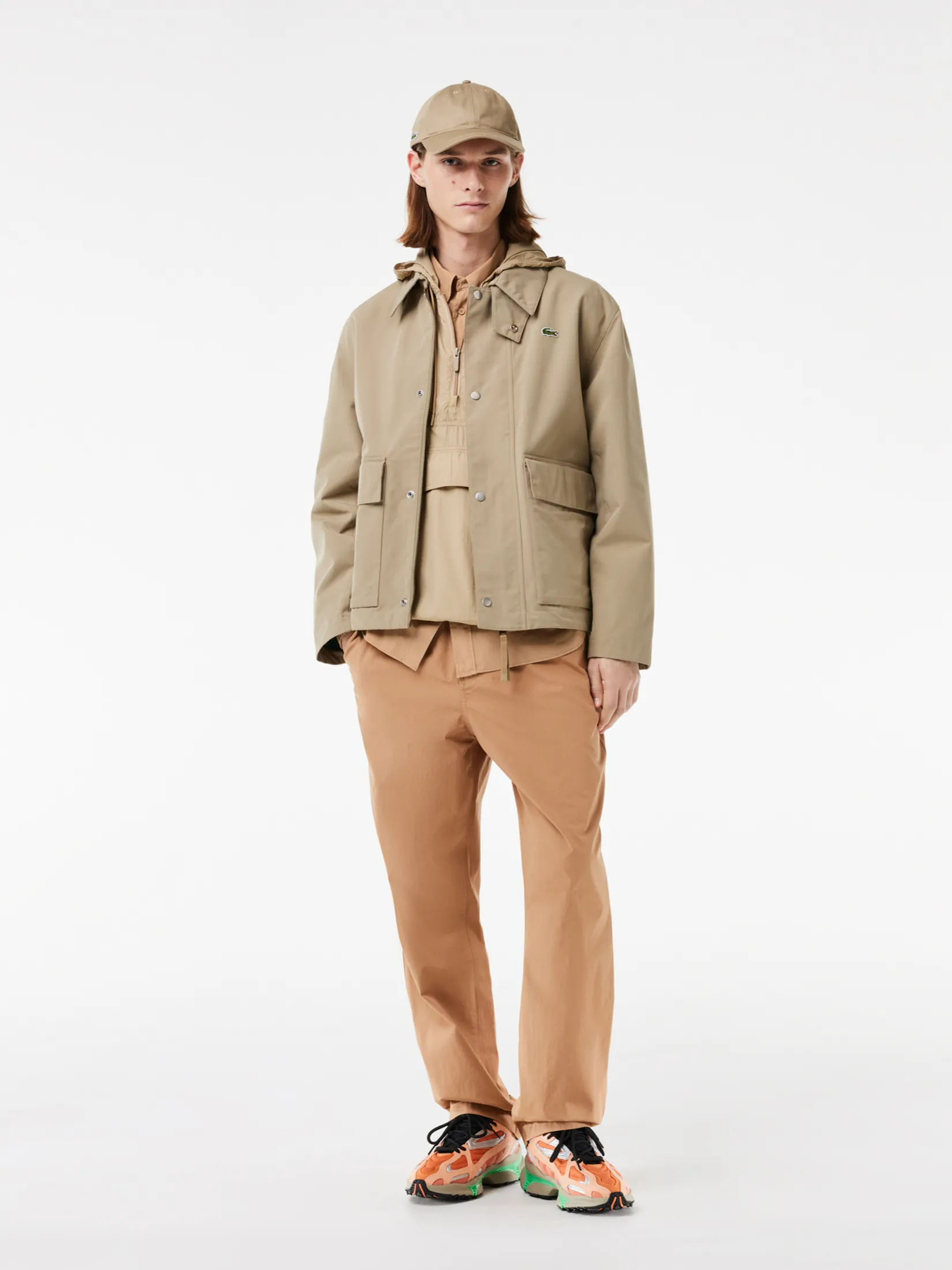 LACOSTE Relaxed Fit Washed Effect Poplin Shirt Beige