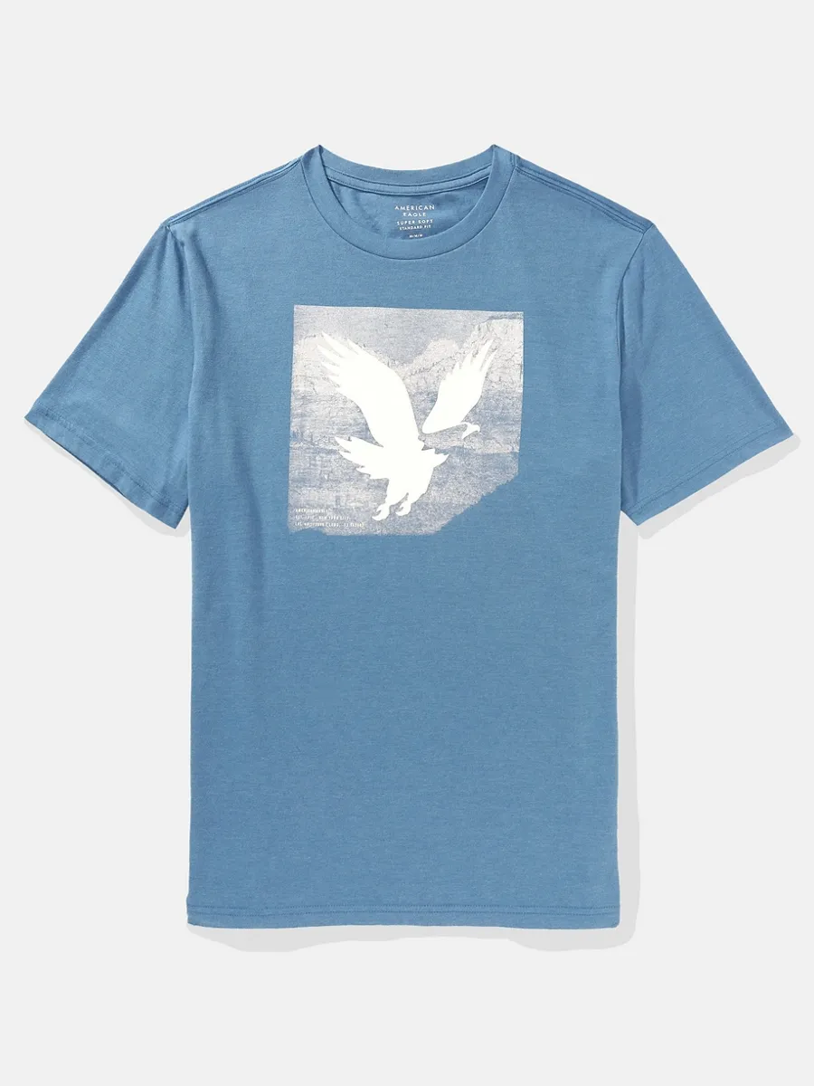 AMERICAN EAGLE MEN G SS CORE BRAND SET IN TEE- CVC FAUX HTHR + SERIOUSLY SOFT WASH 417 MARBLED BLUE