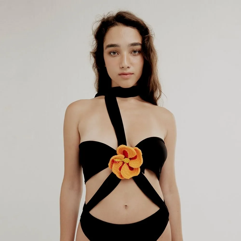 BLACKDOG BKK Black hibiscus scarf bodysuit