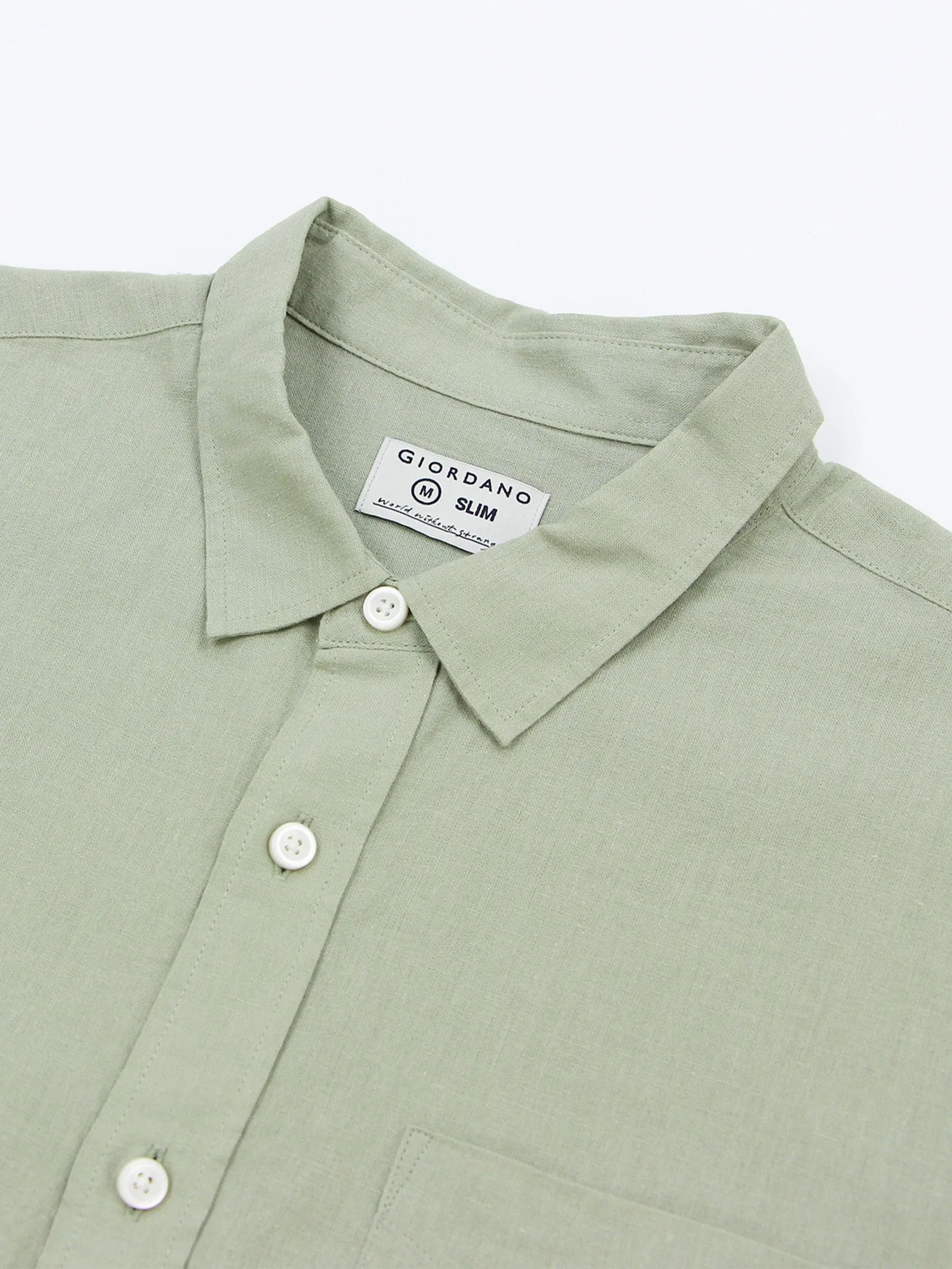 GIORDANO Men's Slim Poplin Linen Shirt Budding Green