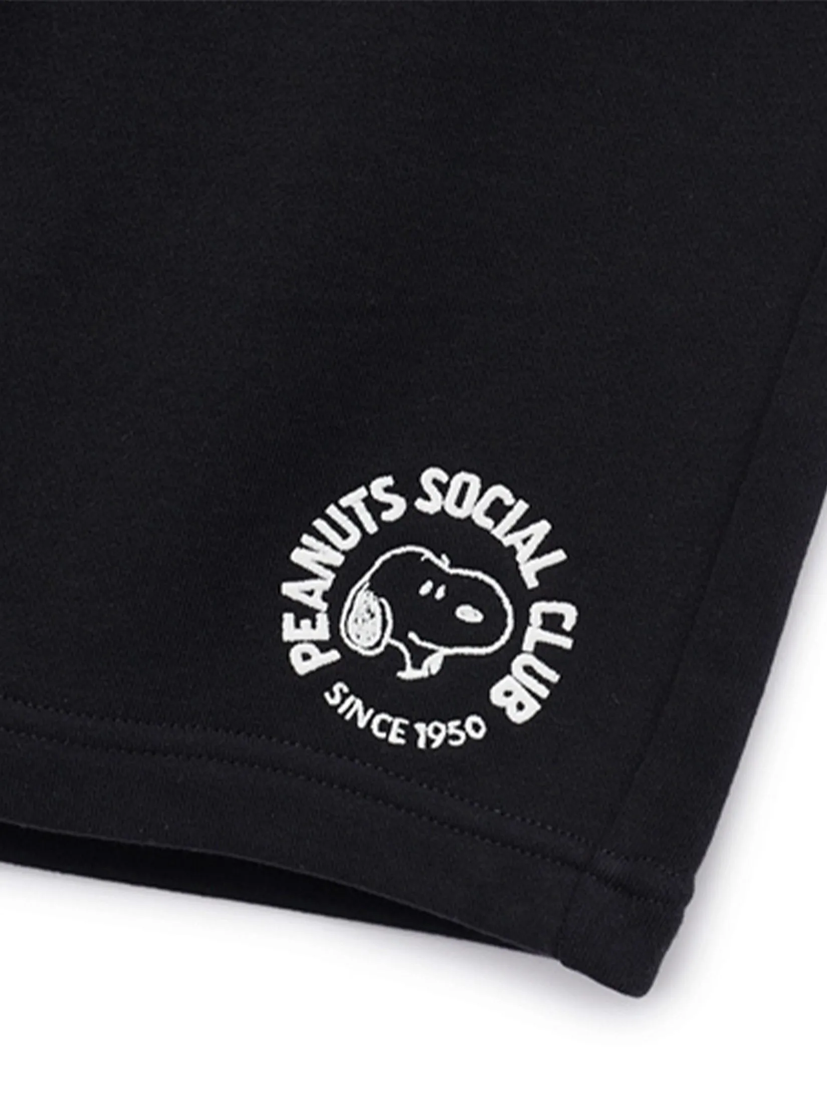 GIORDANO Men's Relaxed French Terry Drawstring Shorts (Snoopy) Signature Black