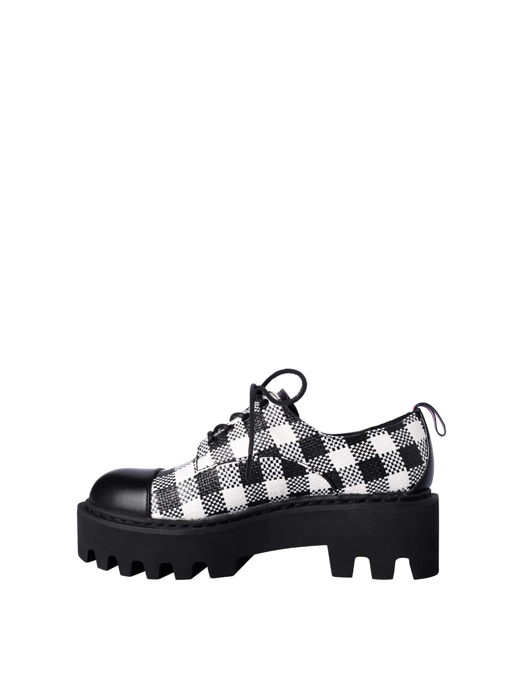 VILLAINS SF YAMILET-T Women's Platform Oxford Boots BLACK WHITE GINGHAM
