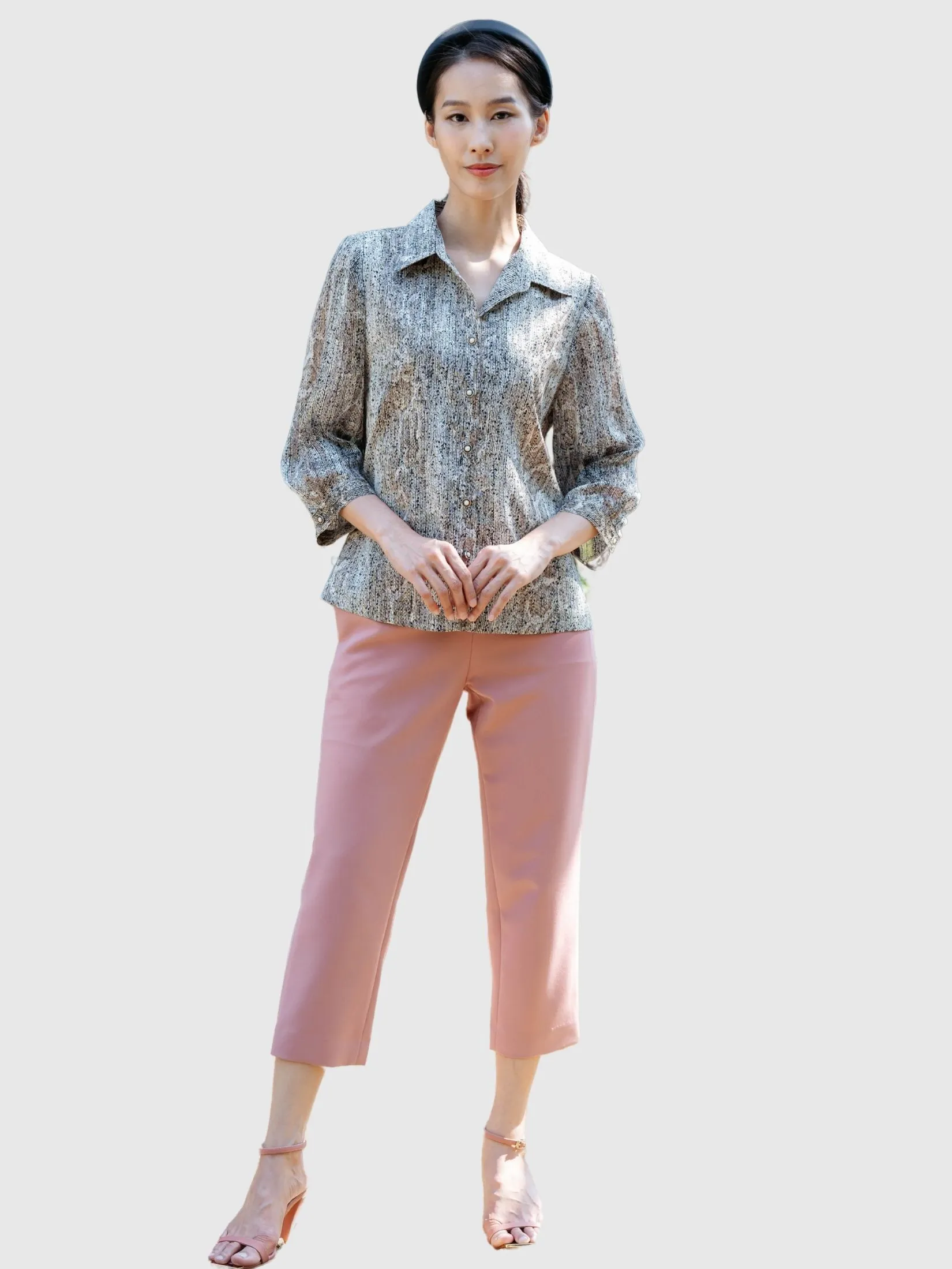 MIKIKO Women Shirt Long Sleeves Chiffon Metalic Grey