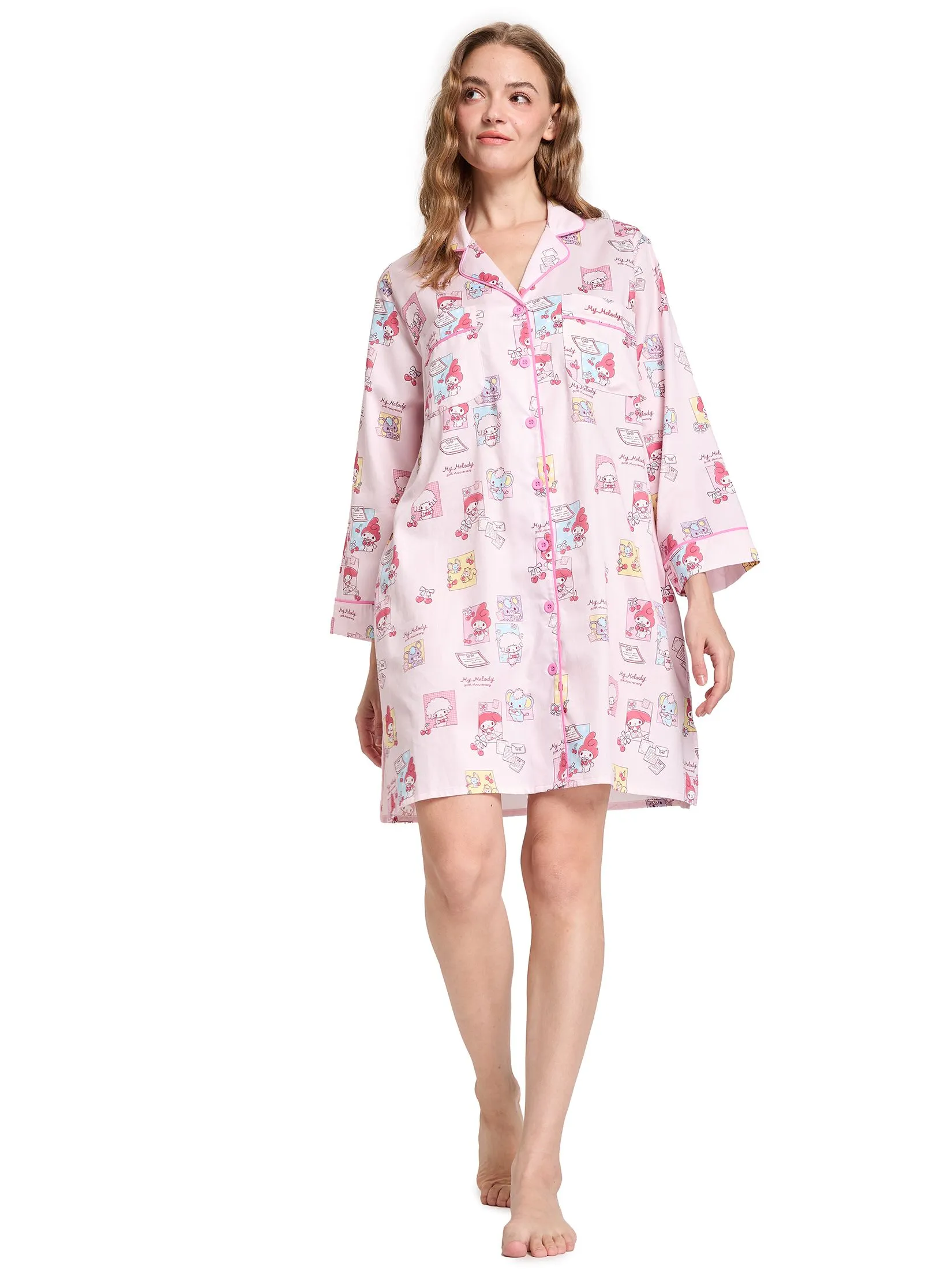 SANRIO Women Pyjamas Dress Long Sleeves Collar Neck 50th Sweet Memories My Melody Pink
