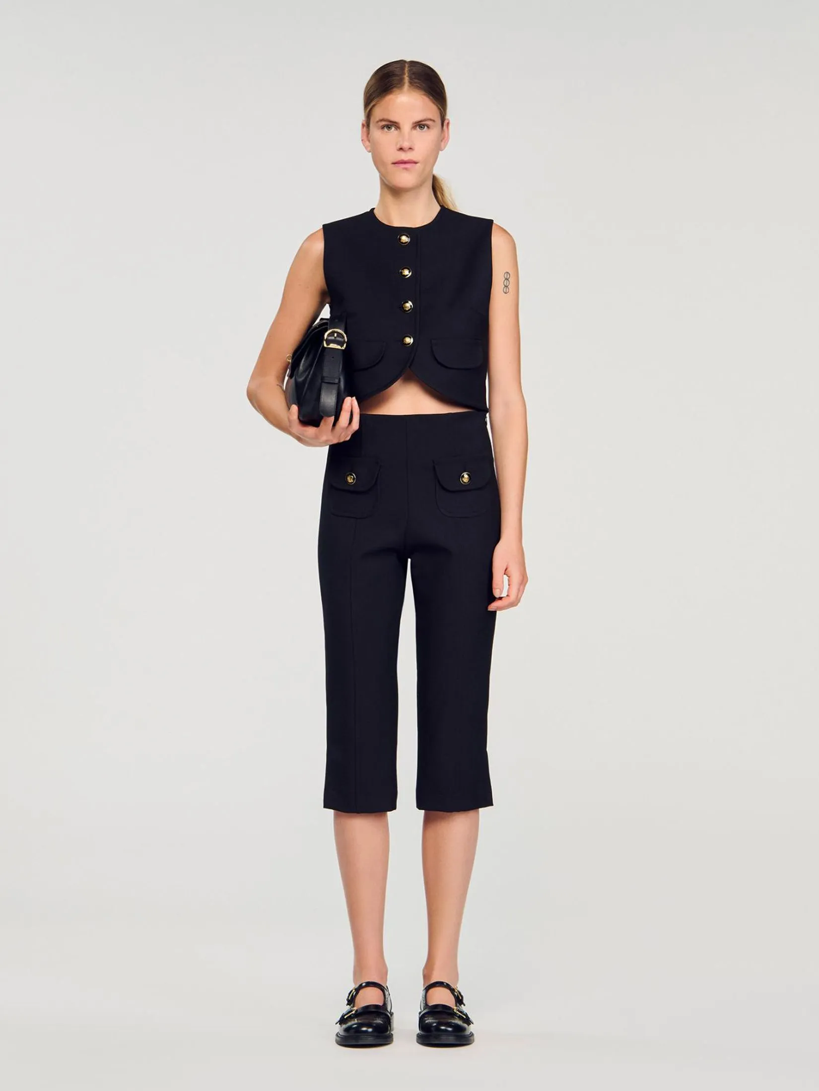 SANDRO Buttoned Crop Top