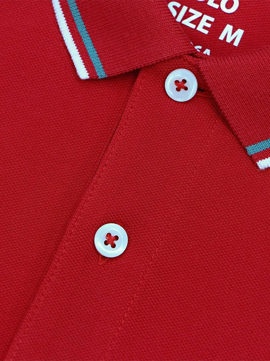 GIORDANO Men's Cotton Lycra Solid Polo Haute red