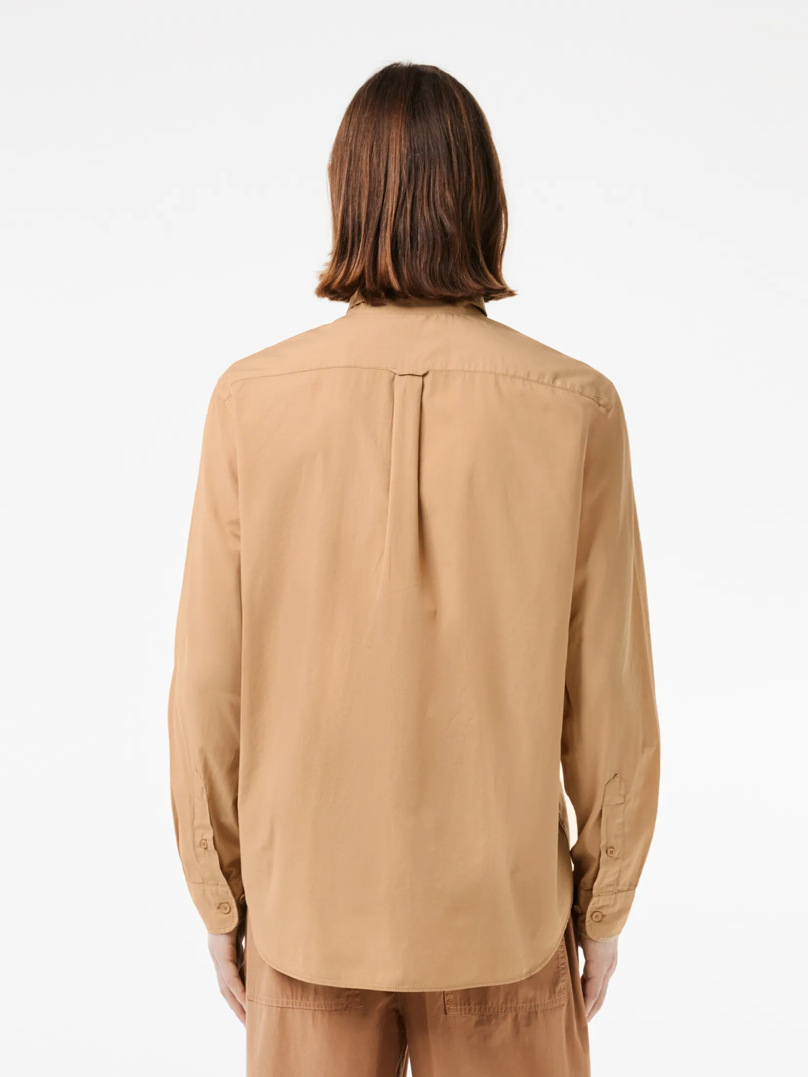 LACOSTE Relaxed Fit Washed Effect Poplin Shirt Beige