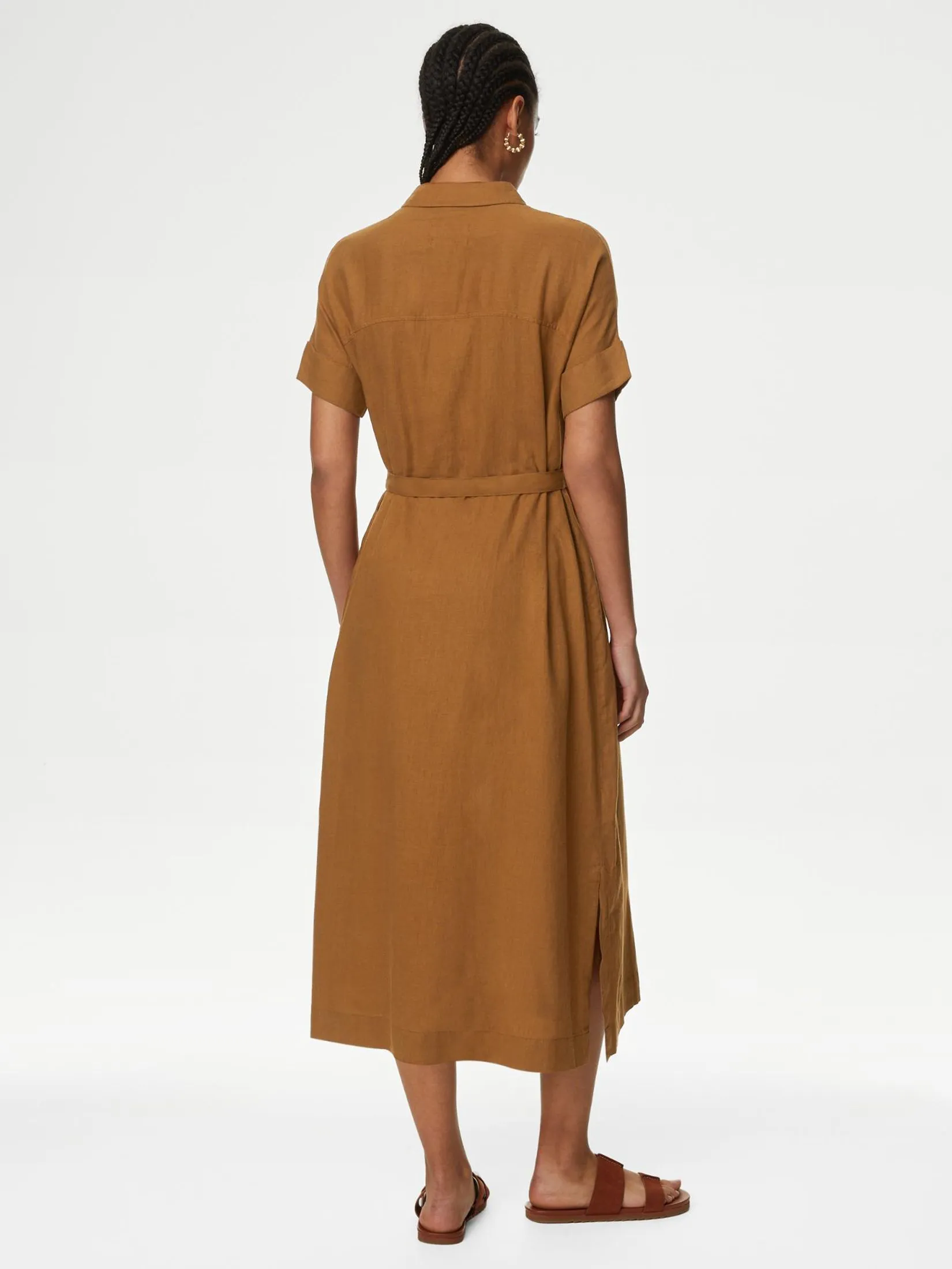 MARKS & SPENCER Women Midi Dress Linen Rich Button Through