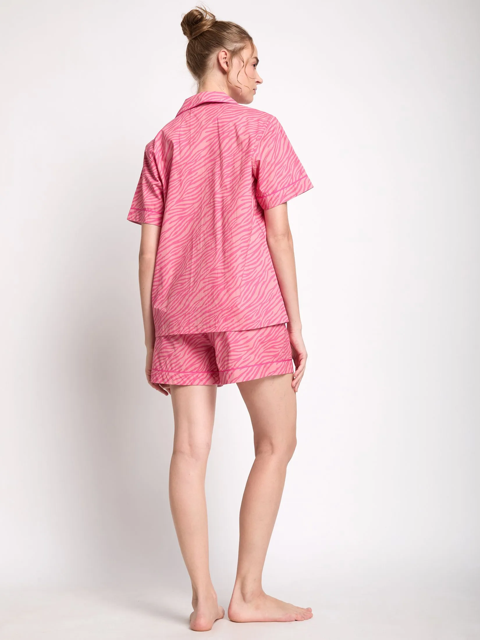 FOF Women Sleepwear Shirt Collar + Shorts Linning Pink
