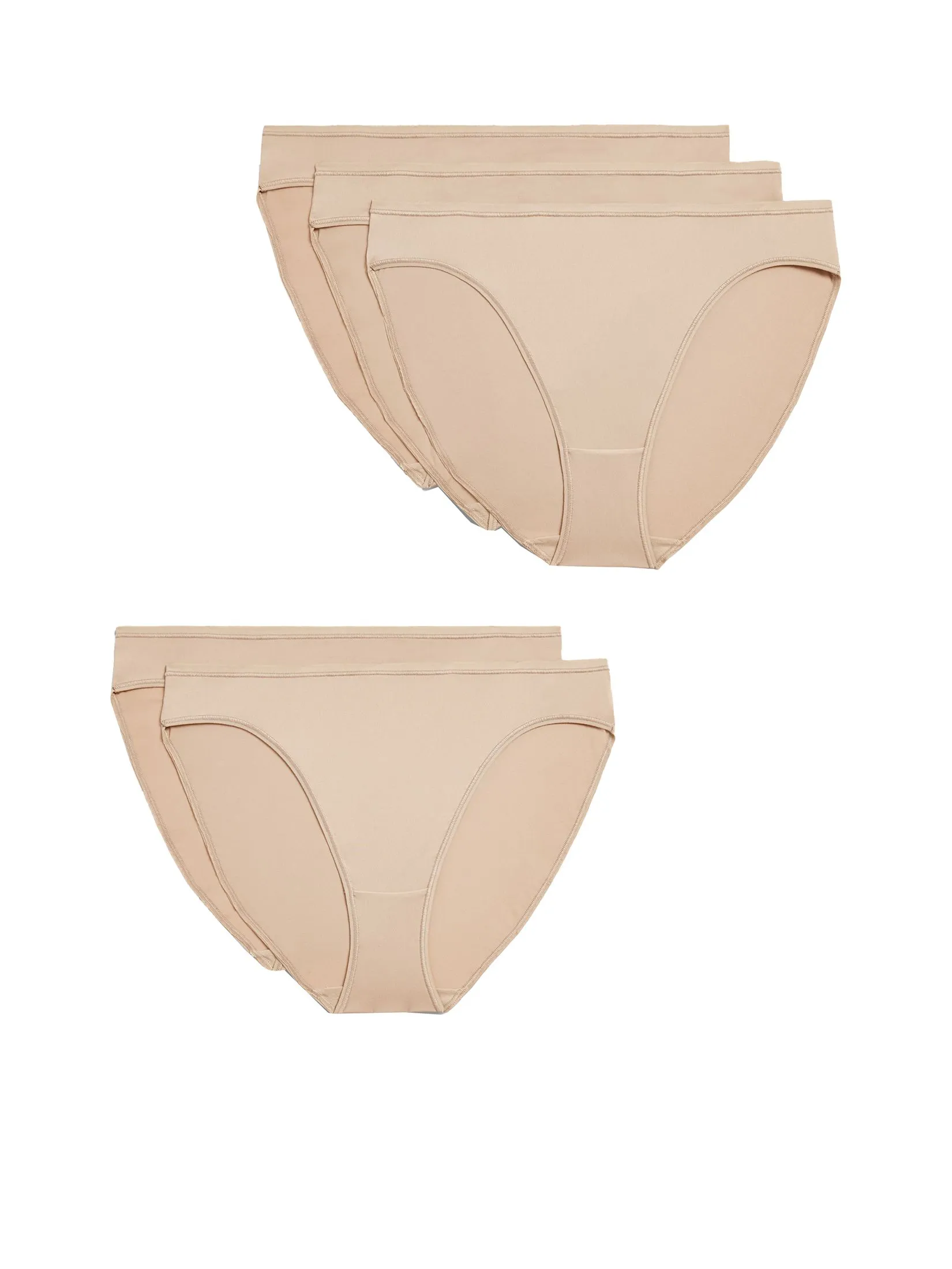 MARKS & SPENCER Women Knickers No VPL Microfibre High Leg 5pk Almond