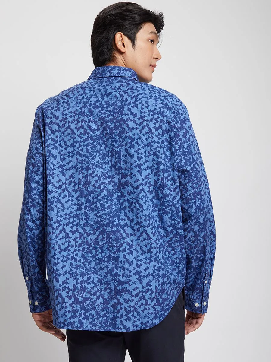 ALUMNUS Men Shirt Long Sleeves Printed Navy