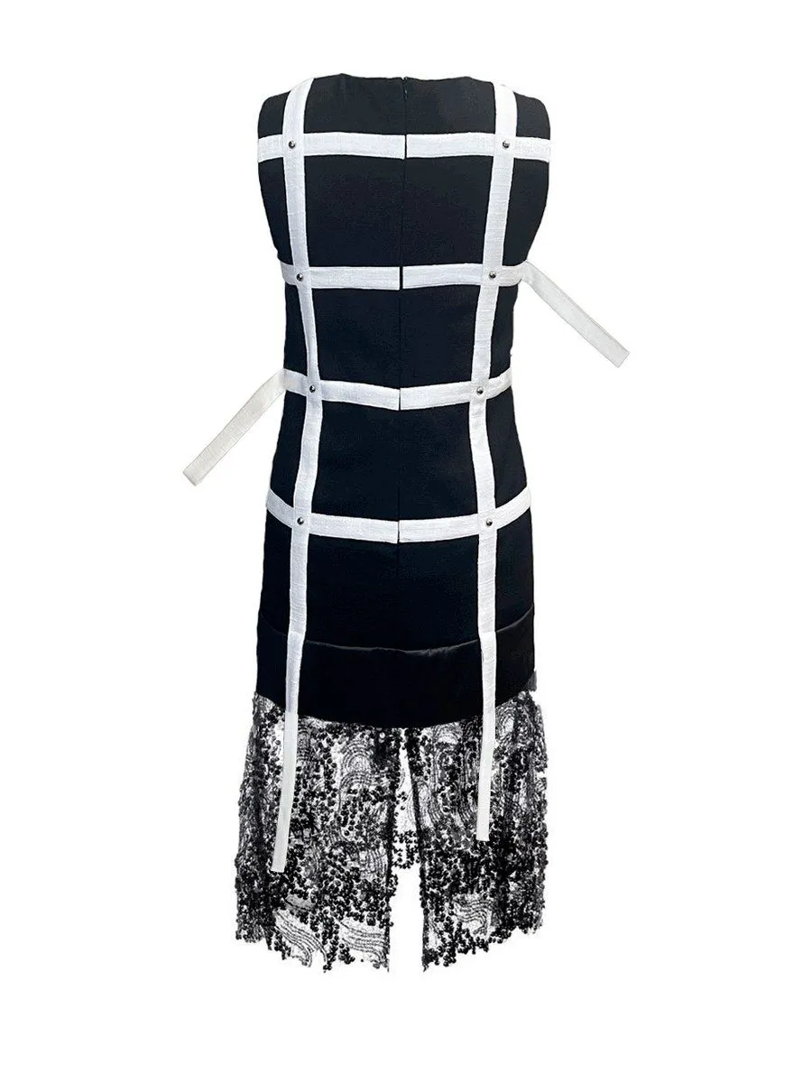 SENADA WOMEN STUDDED BLACK DRESS WITH SEQUIN LACE