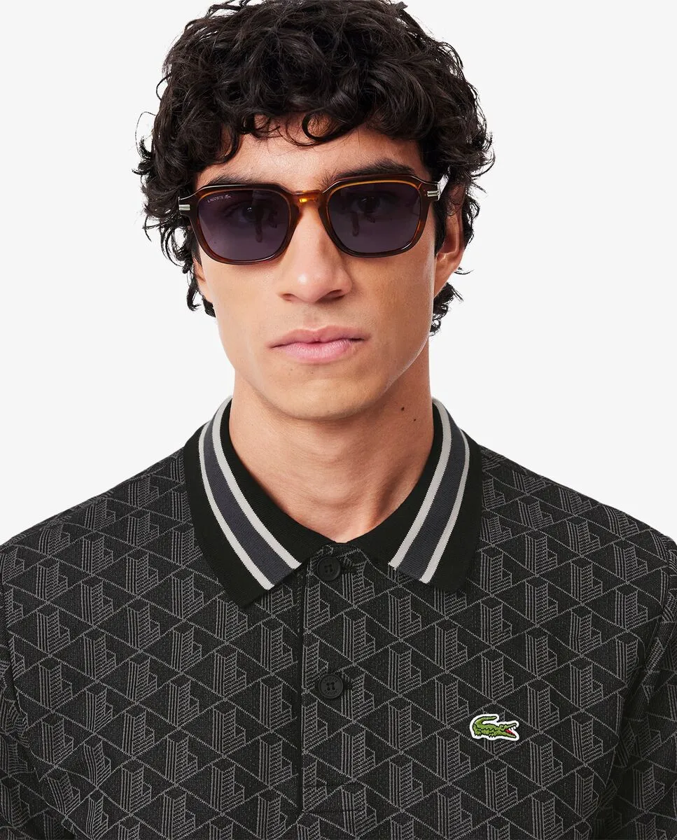 LACOSTE Classic Fit Monogram Jacquard Polo Shirt Black