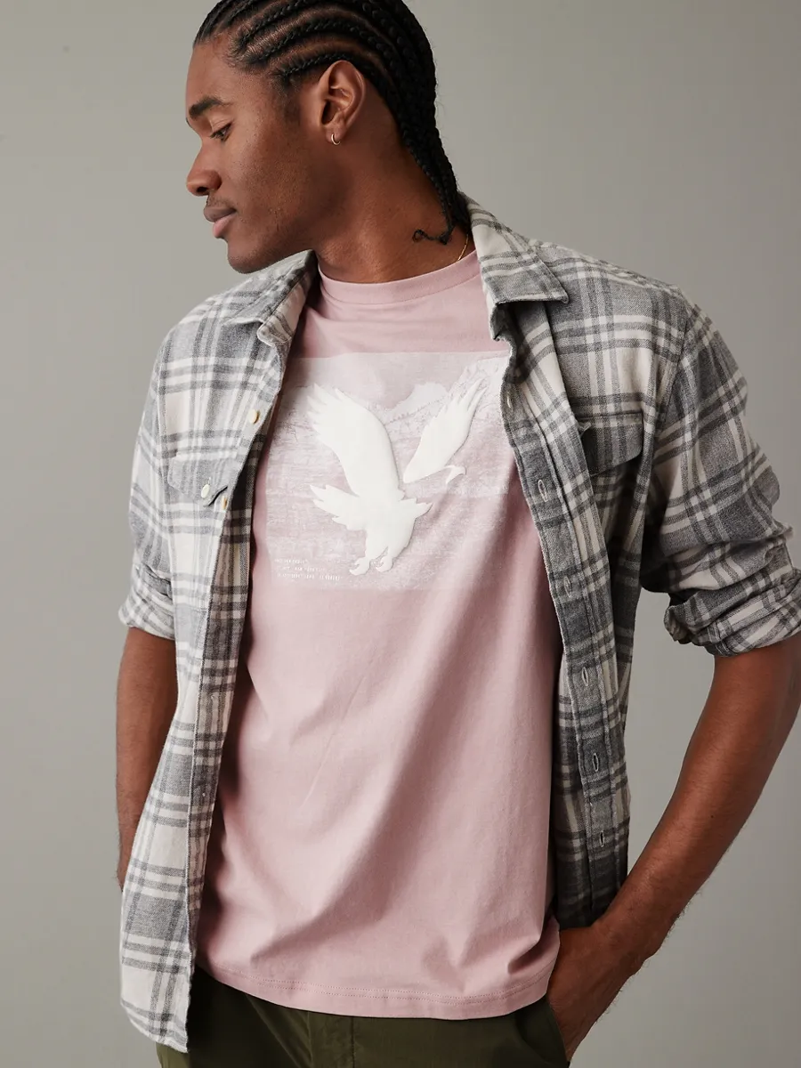 AMERICAN EAGLE MEN G SS CORE BRAND SET IN TEE- PC DYE + SERIOUSLY SOFT WASH 615 PINK